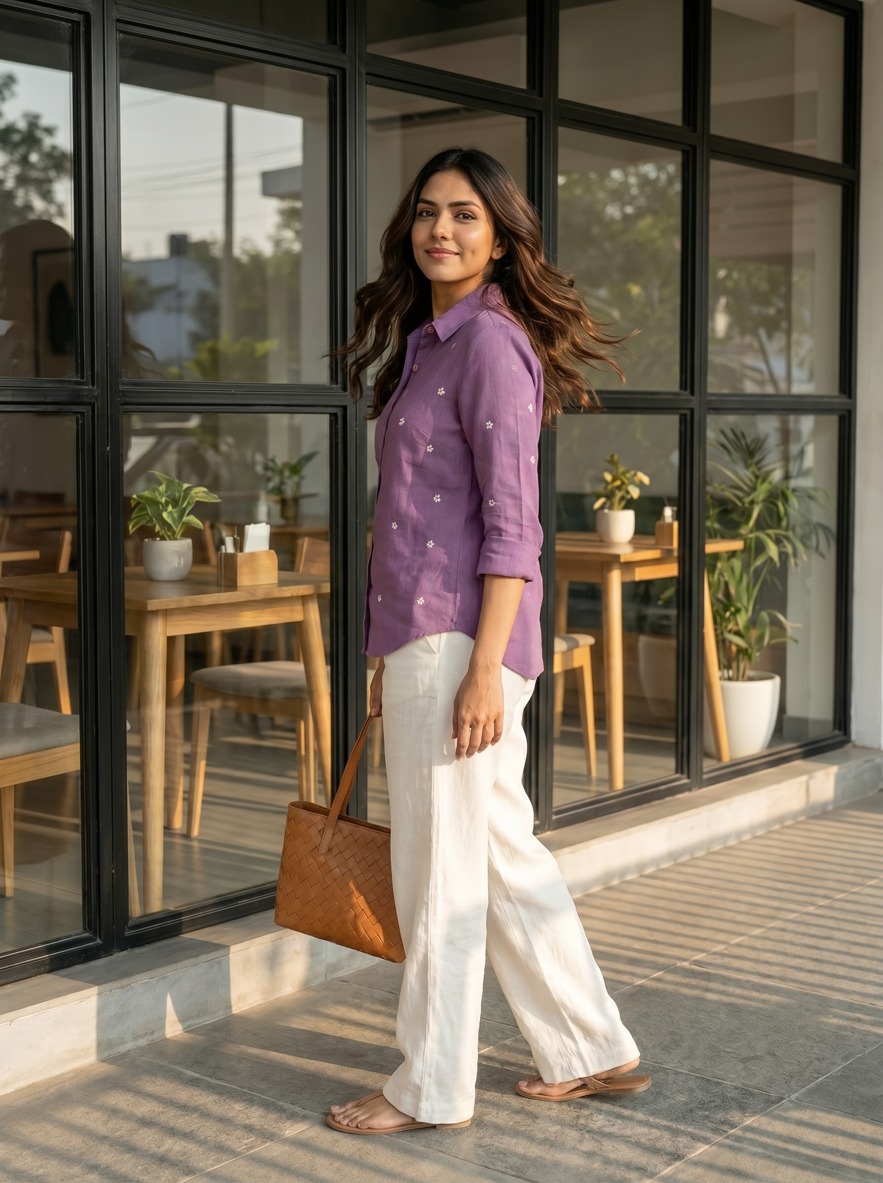Embroidery shirt 11- Daisy embroidered organic cotton shirt in purple