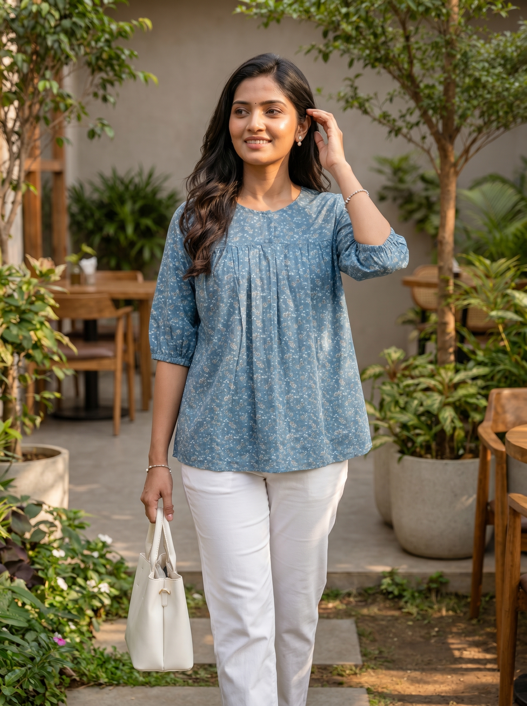 Short Kurti 36 - Organic cotton short kurti in Dusty Blue