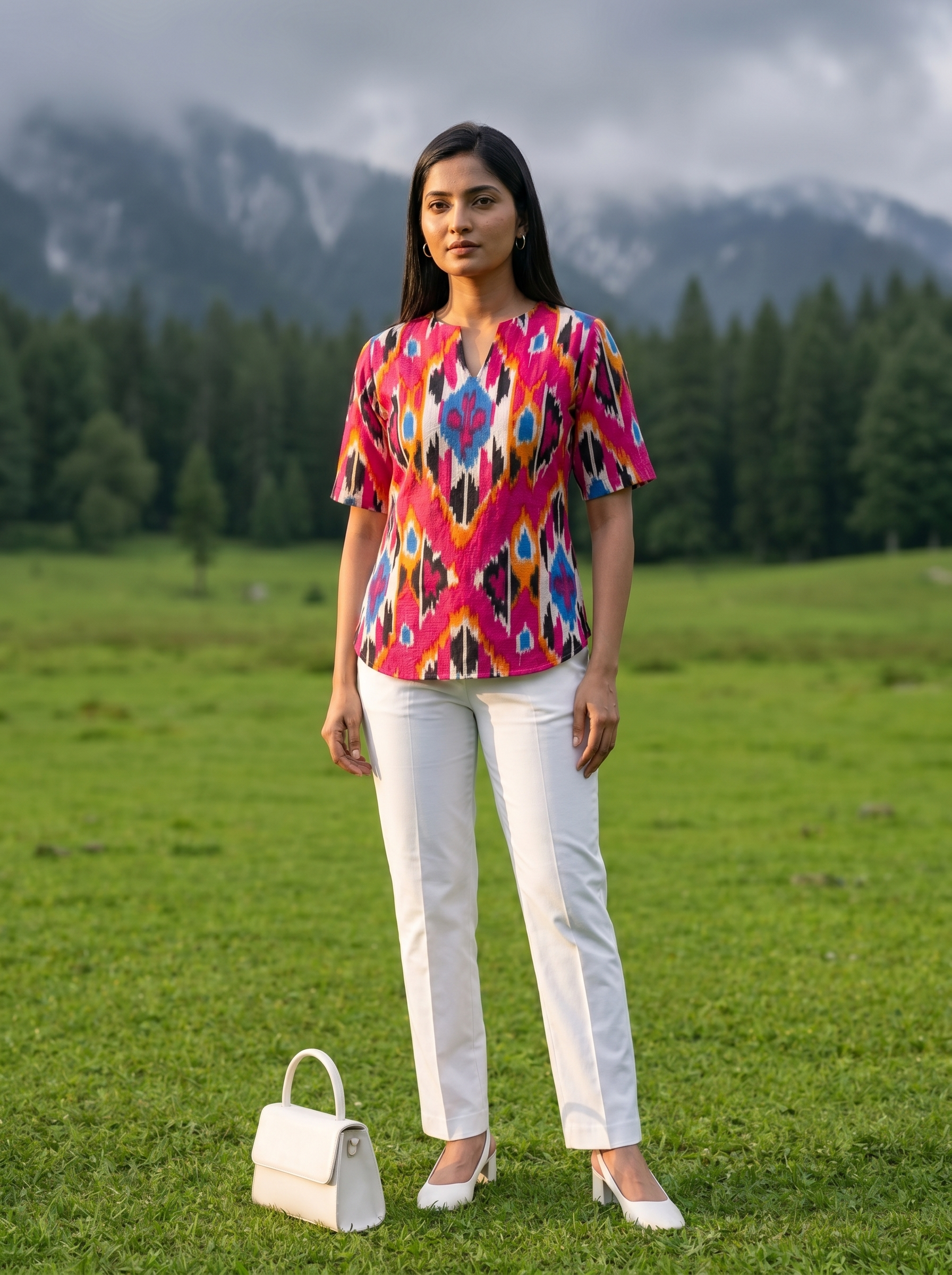 Short Kurti 37 – Organic Cotton Short Kurti in Fuchsia Pink Ikat