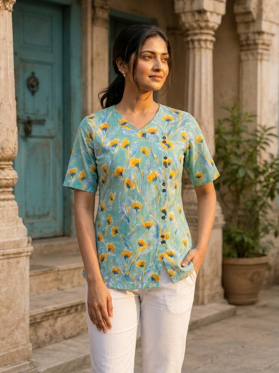 Short Kurti 38 – Organic Cotton Short Kurti in Aqua Blue
