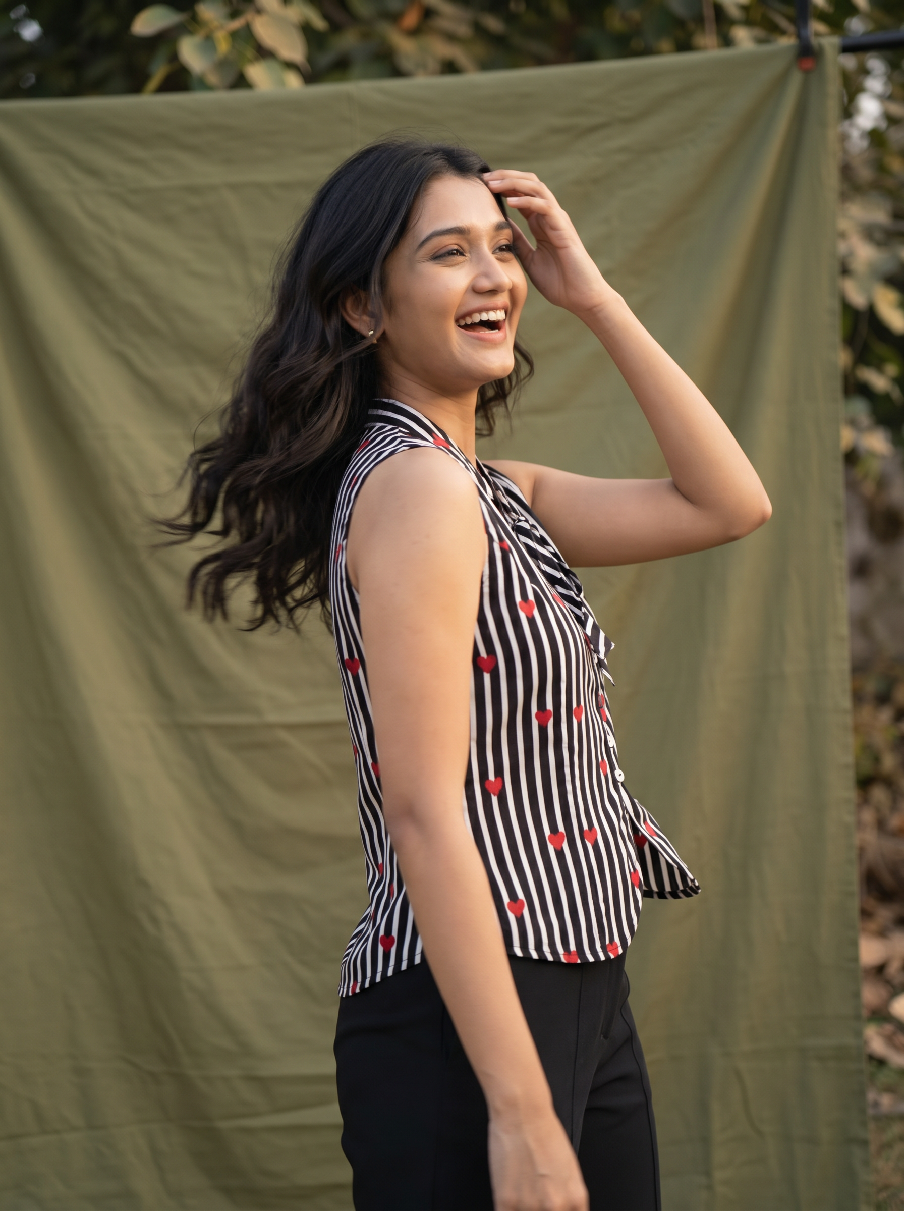 Crop Top #132 – Handloom Organic Cotton Top with Heart Print Stripes in Black & White
