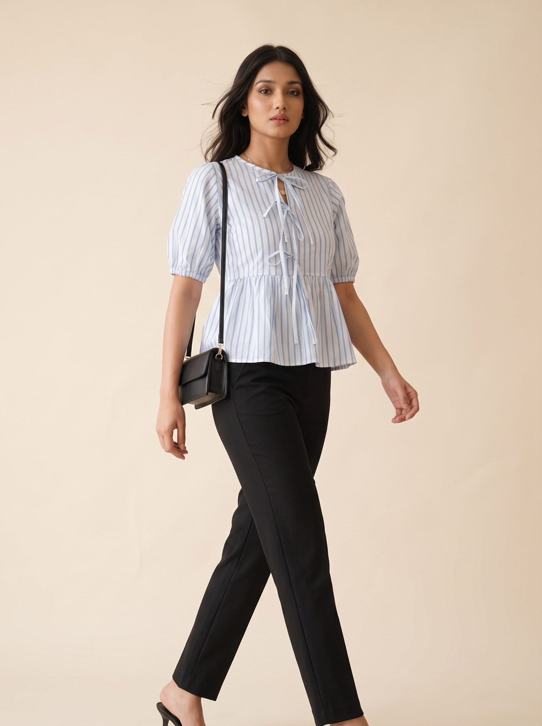 Crop Top #130 – Handloom Organic Cotton Top with Blue Stripes