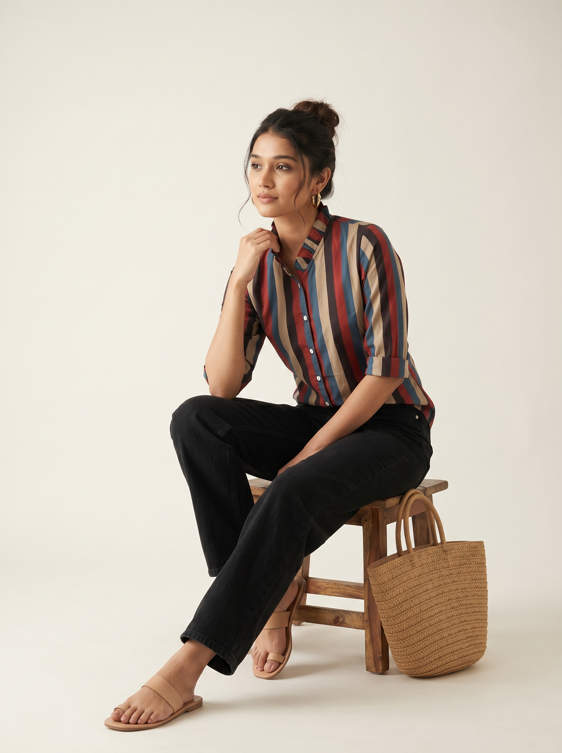 Short Kurti 48 – Organic Cotton Short Kurti in Multicolor Stripes