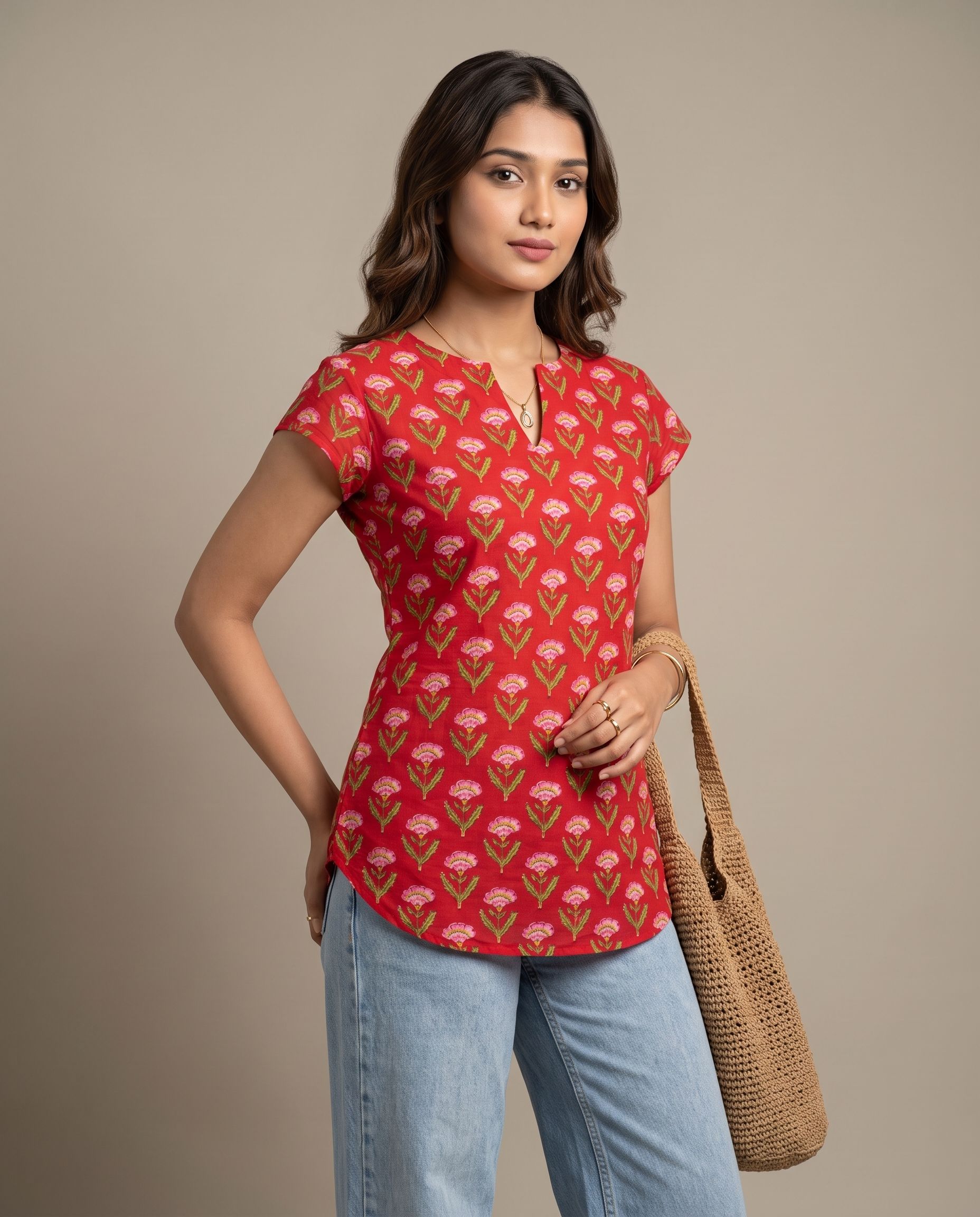Short Kurti 46 – Organic Cotton Short Kurti in Brick Red