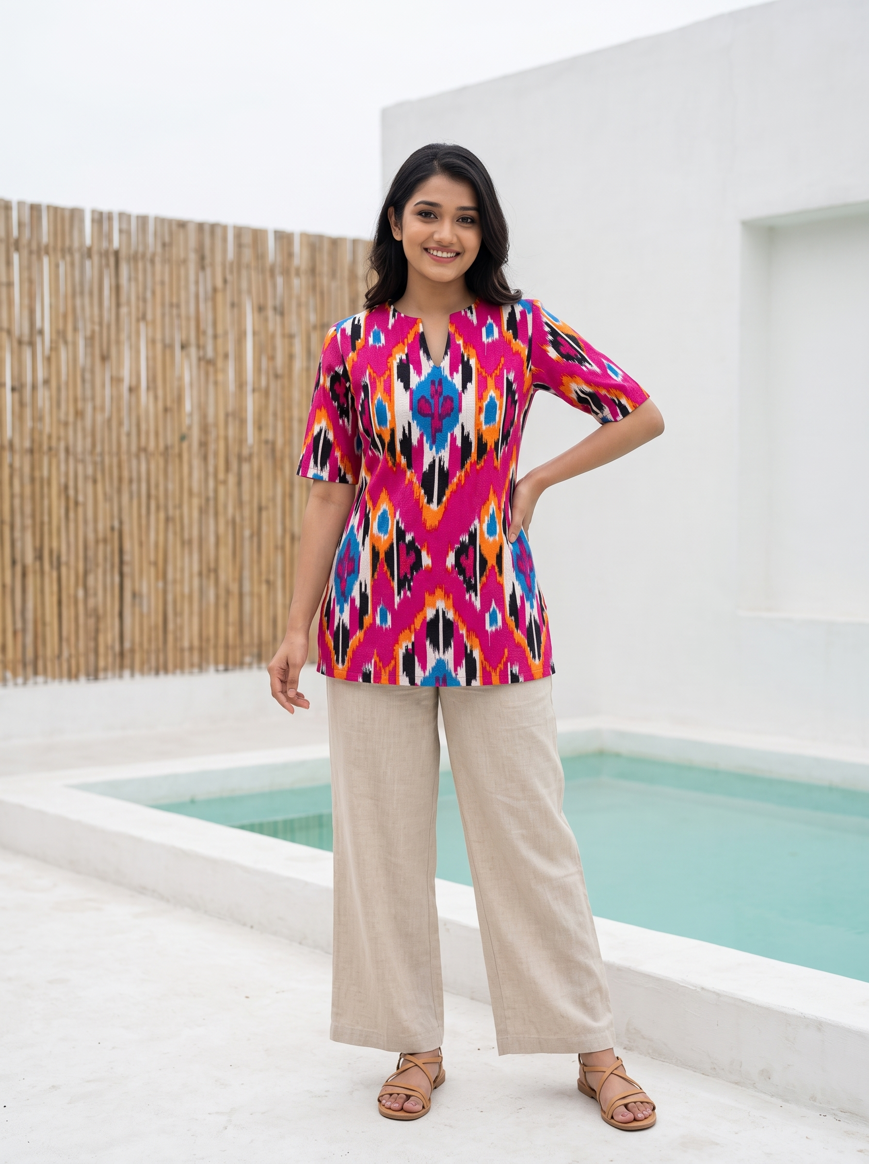 Short Kurti 37 – Organic Cotton Short Kurti in Fuchsia Pink Ikat