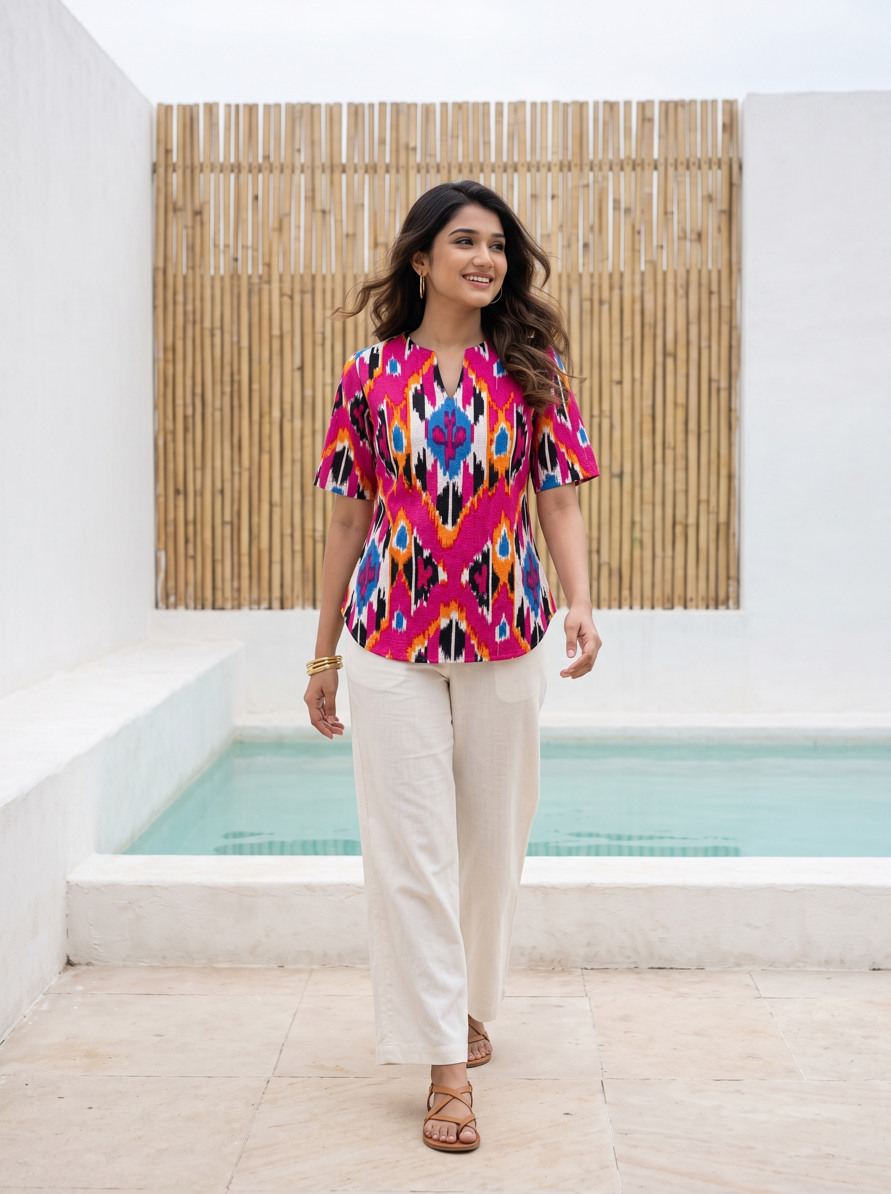 Short Kurti 37 – Organic Cotton Short Kurti in Fuchsia Pink Ikat