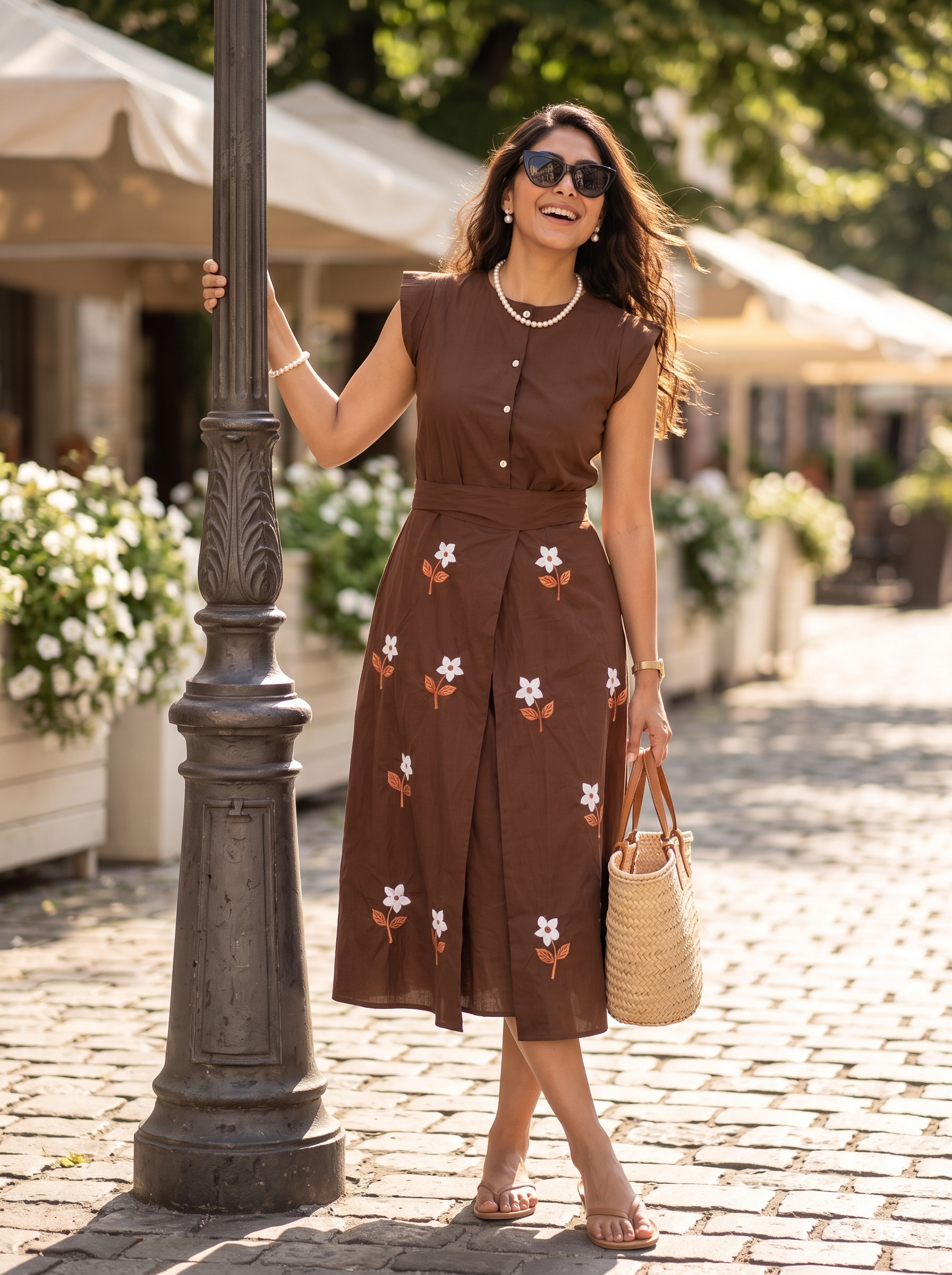 Embroidered Dress 5 – Pure Flex Handloom Cotton Dress with Floral Embroidery in Chocolate Brown