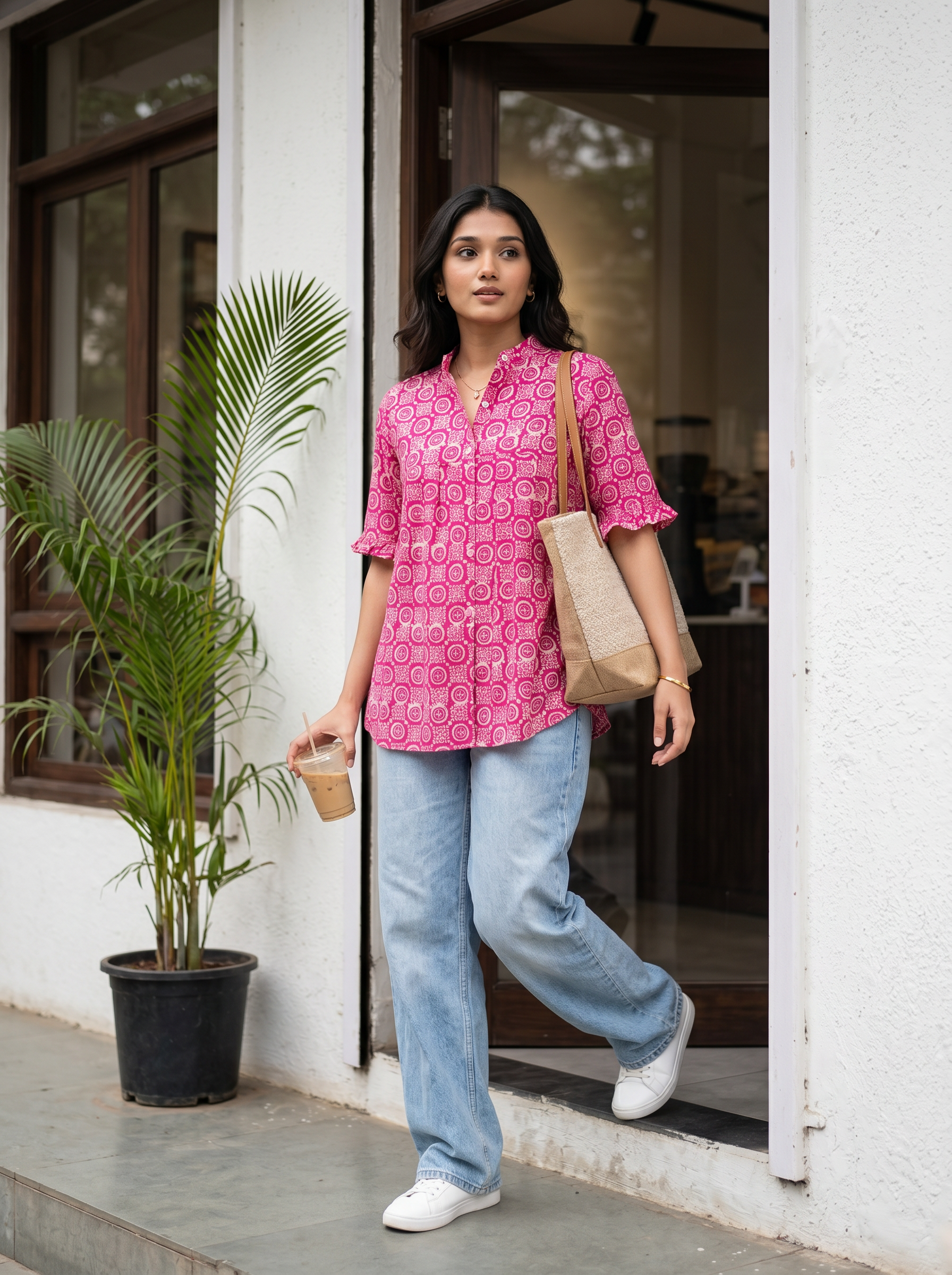 Short Kurti 47 – Organic Cotton Short Kurti in Rani Pink
