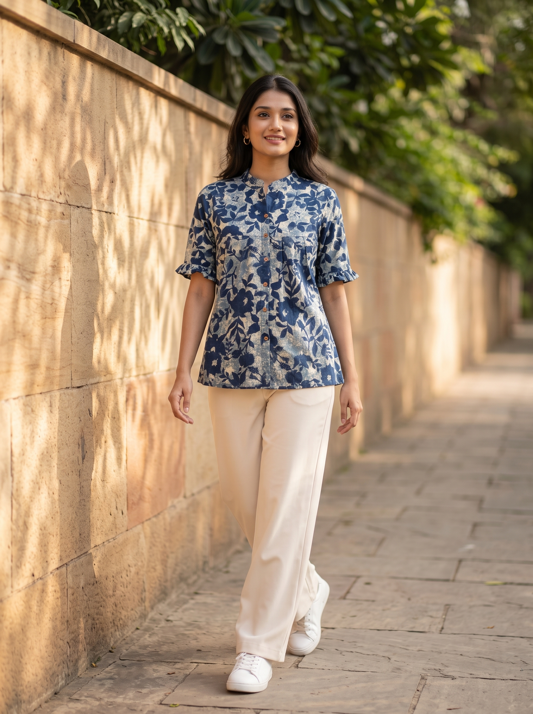 Short Kurti 53 – Organic Cotton Short Kurti in Slate Blue Floral