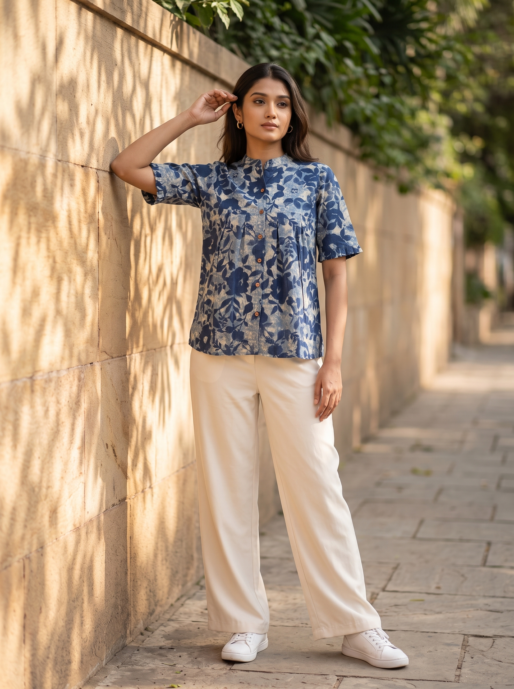 Short Kurti 53 – Organic Cotton Short Kurti in Slate Blue Floral