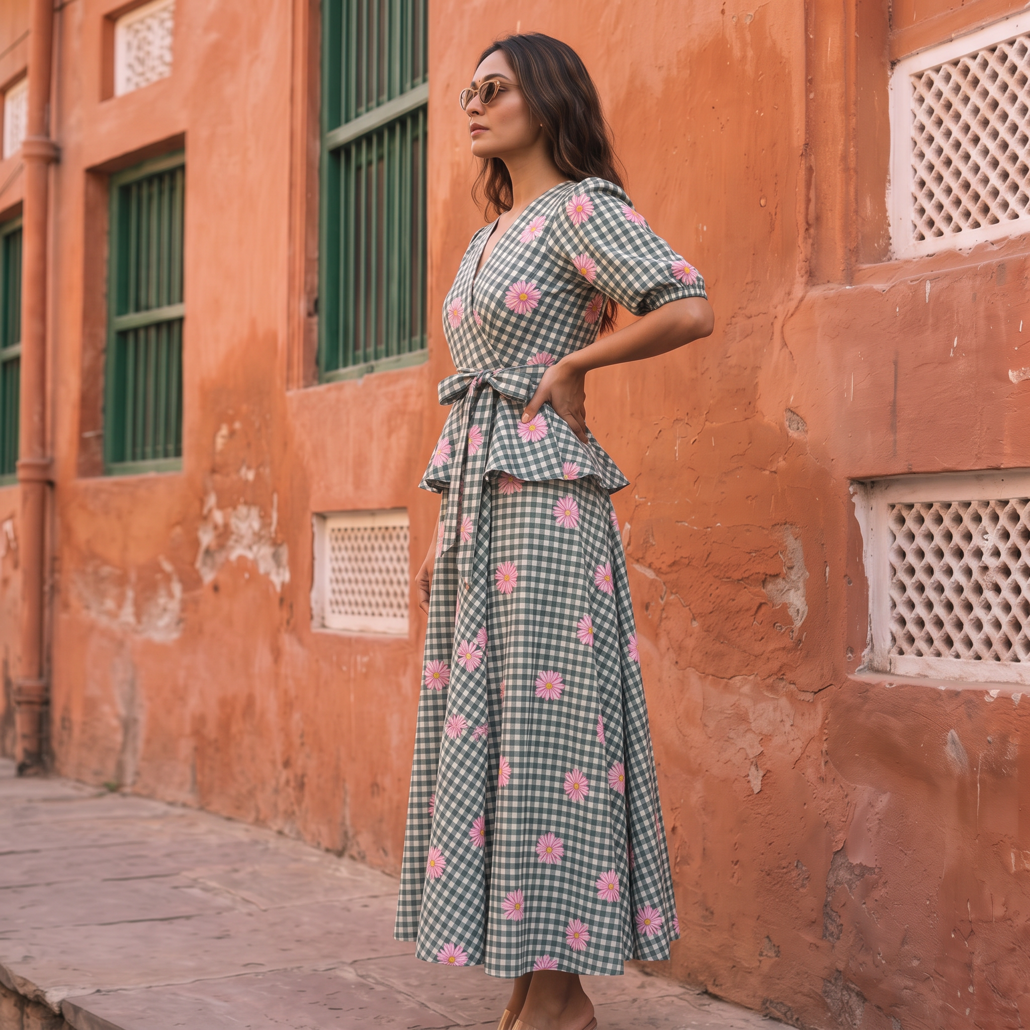 Blooming Meadow Skirt Set – Pure Organic Cotton Skirt Set with Floral Checks