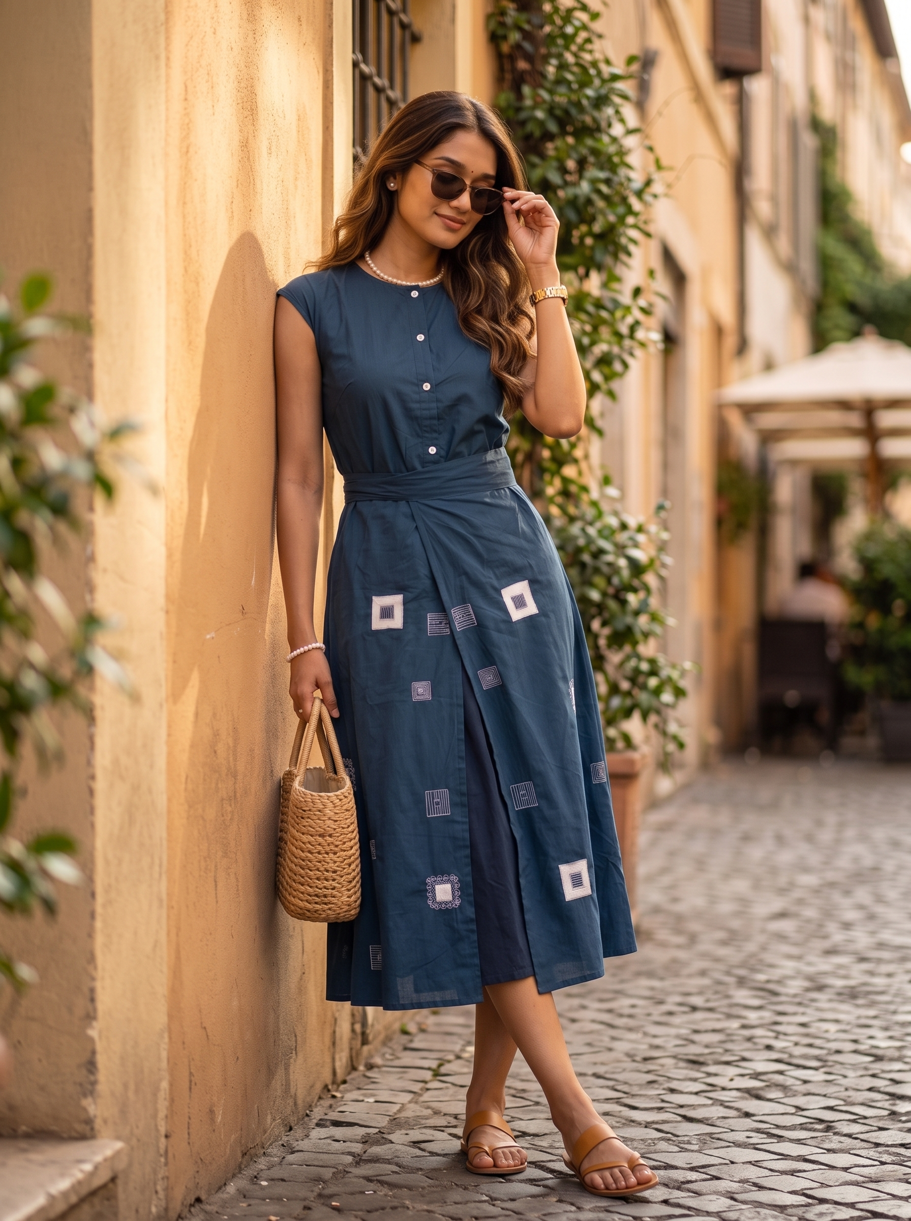 Embroidered Dress 8 – Pure Flex Handloom Cotton Dress with Geometric Embroidery in Deep Teal Blue