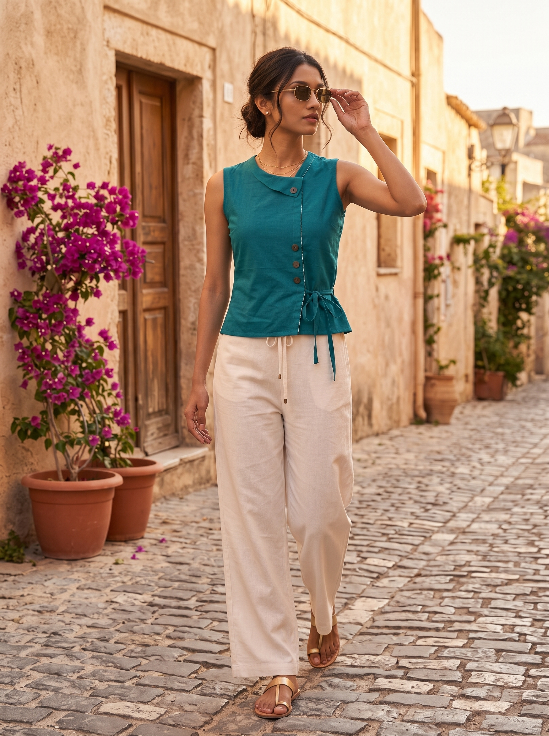 Crop Top #152 – Handloom Organic Cotton Top in Teal Blue
