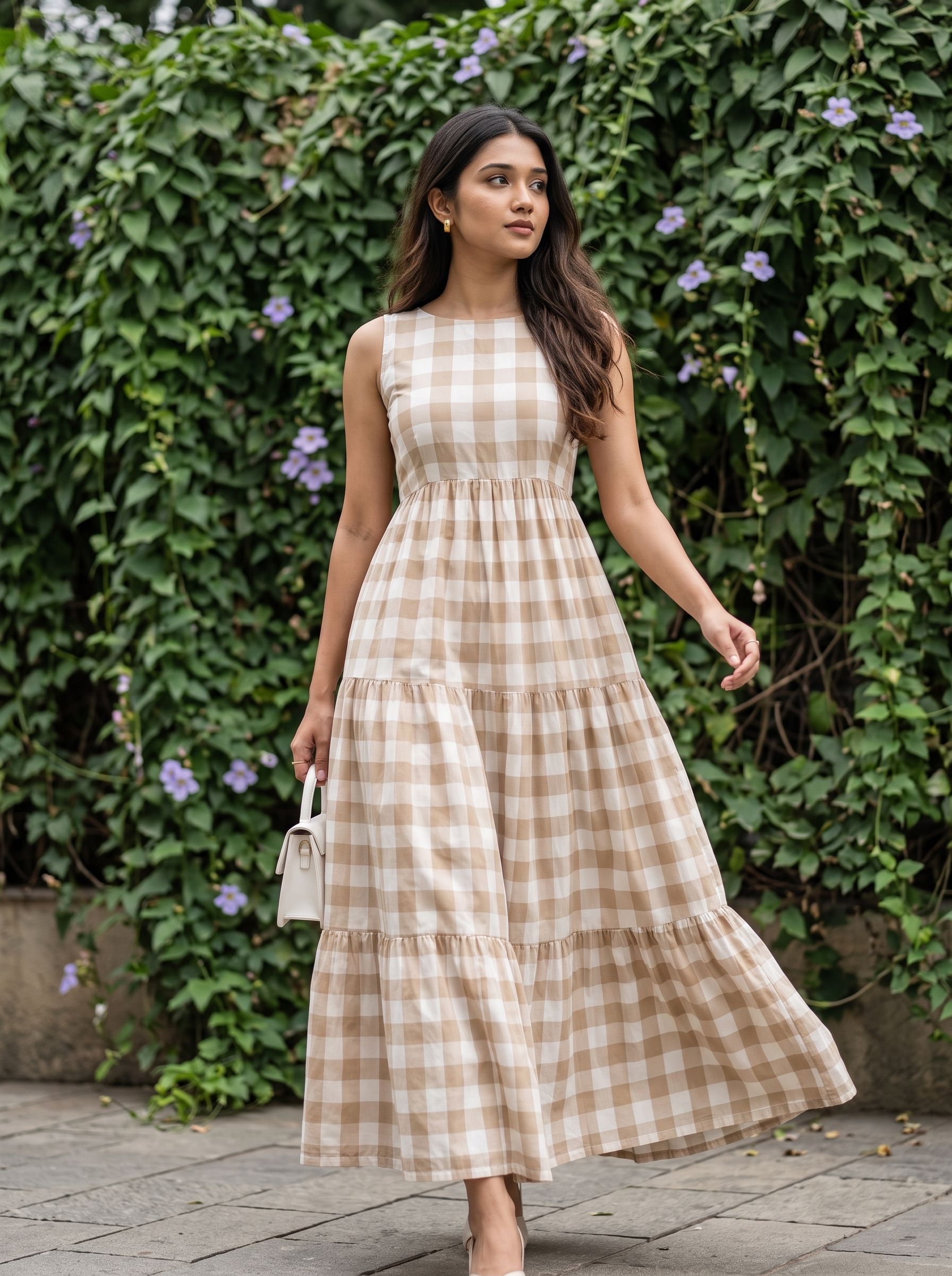brown and cream gingham dress Mila – Checkered Print in White & – vastarathelabel Anna Olympia or add a denim ASOS DESIGN Curve tie Color:Sand