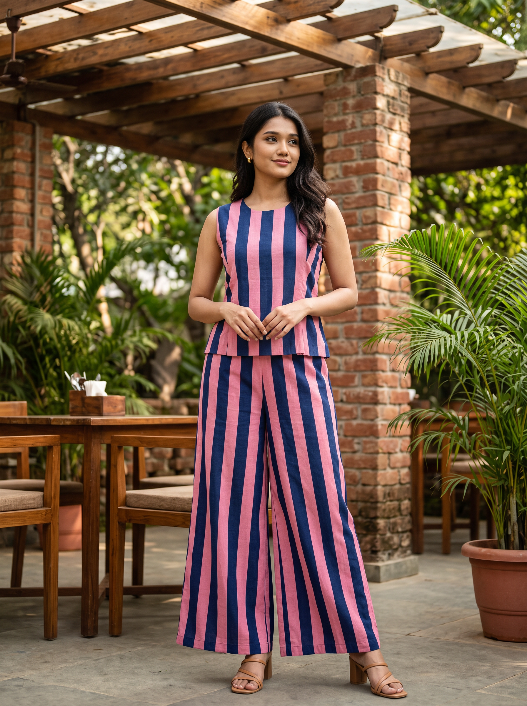 Stripe Affair Co-ord Set – Striped Combination in Dusty Pink & Navy Blue