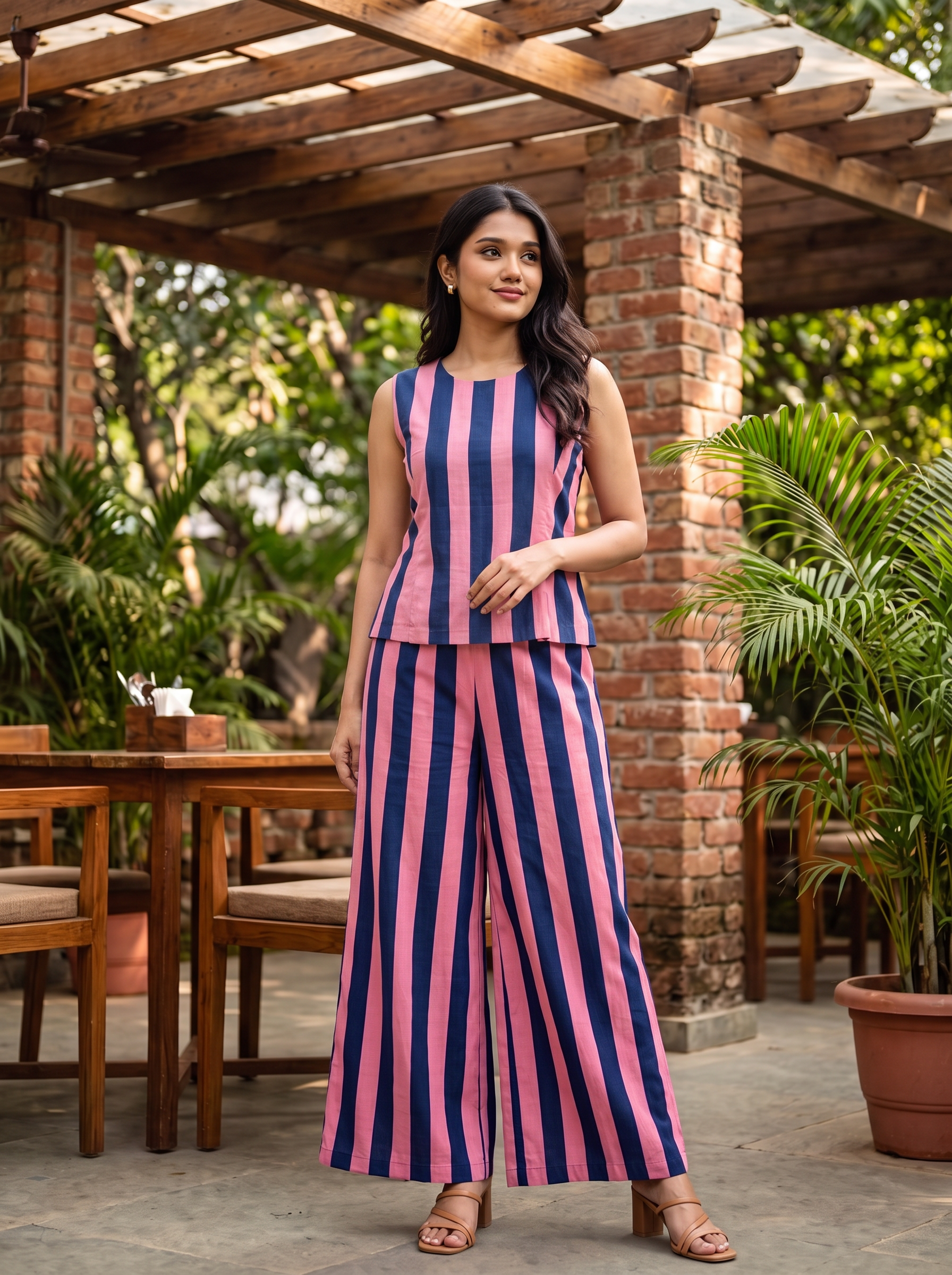 Stripe Affair Co-ord Set – Striped Combination in Dusty Pink & Navy Blue