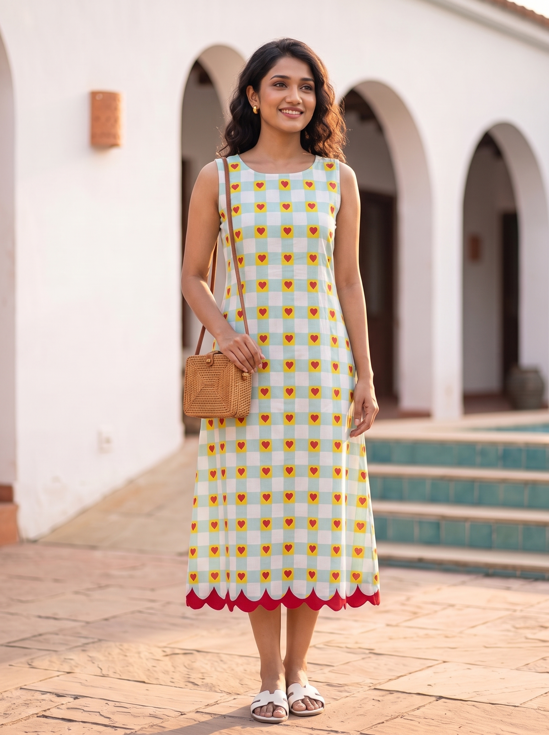Honeyheart Dress – Heart Checked Dress in Mint Green & Red