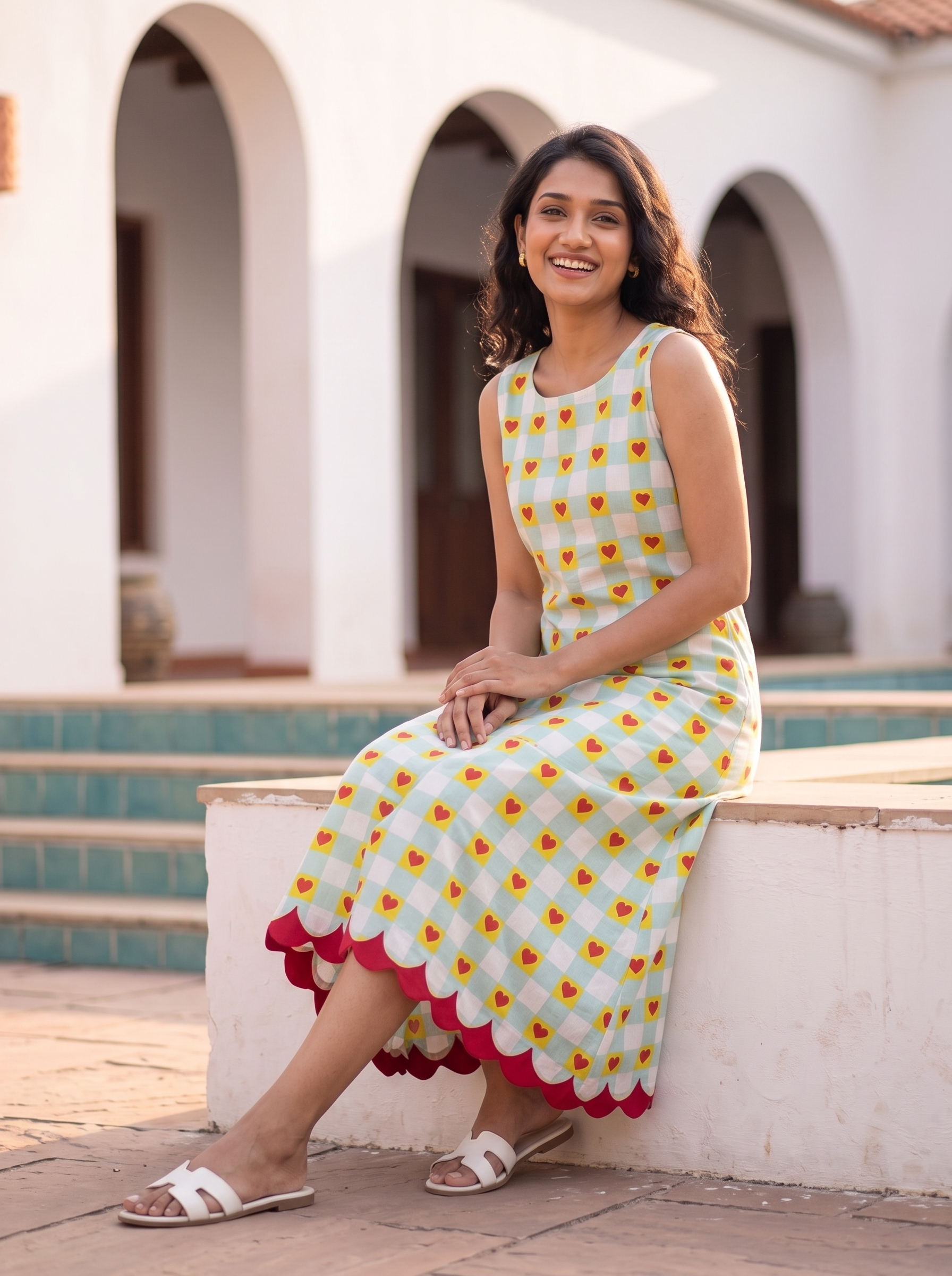 Honeyheart Dress – Heart Checked Dress in Mint Green & Red