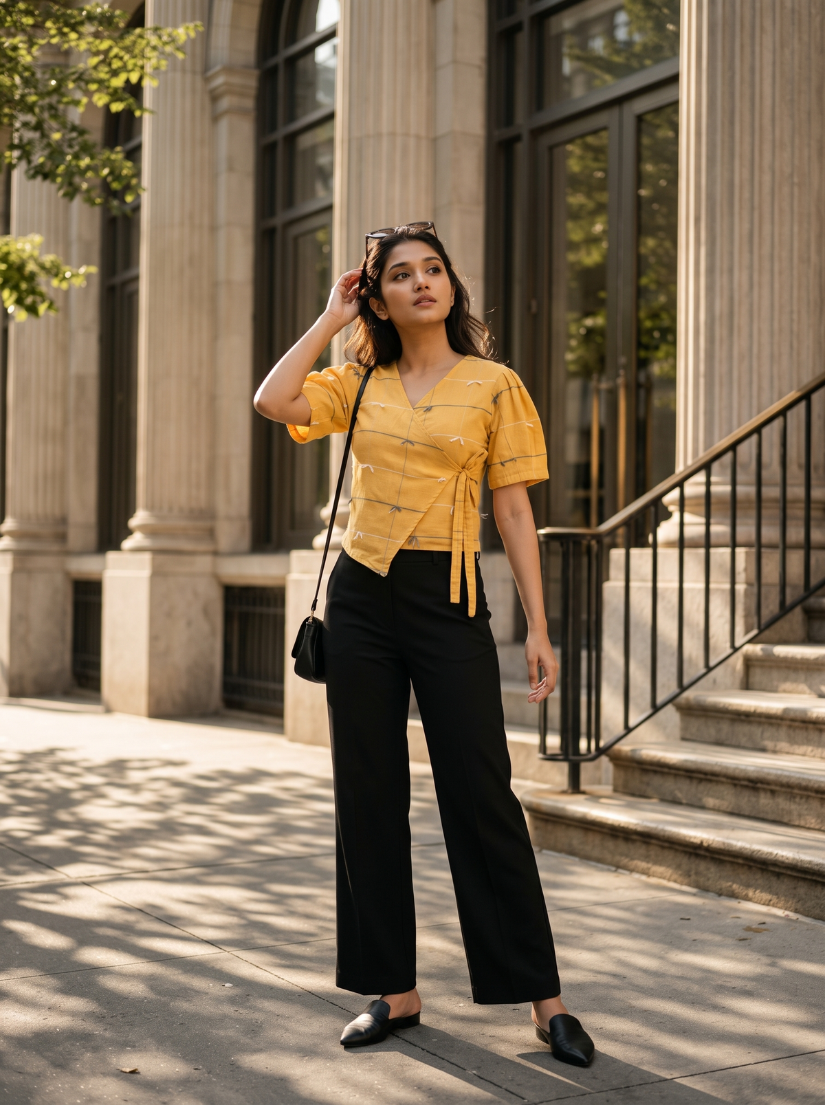 Crop Top #156 – Handloom Organic Cotton Top with Geometric Stripe in Mustard Yellow