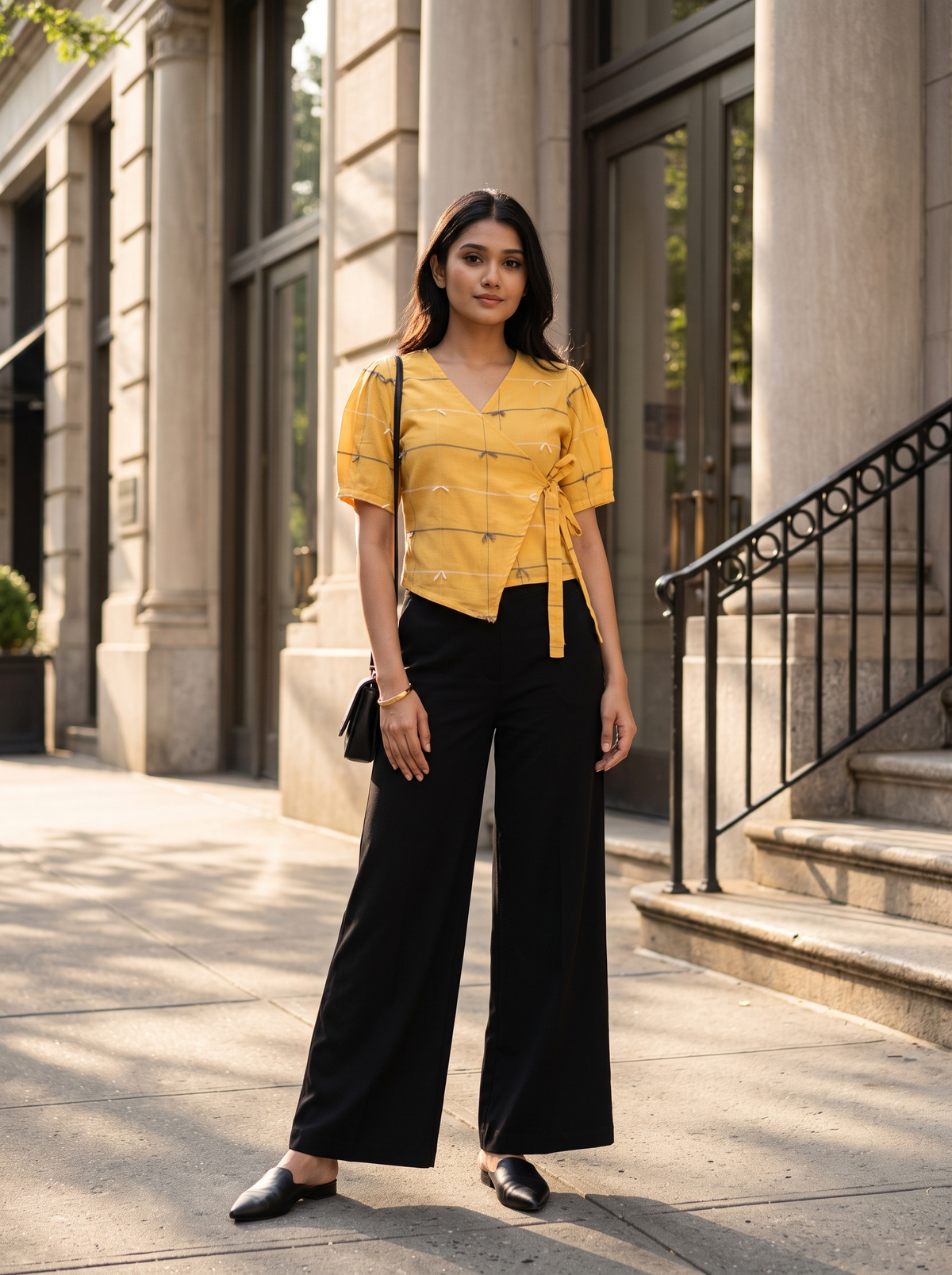 Crop Top #156 – Handloom Organic Cotton Top with Geometric Stripe in Mustard Yellow
