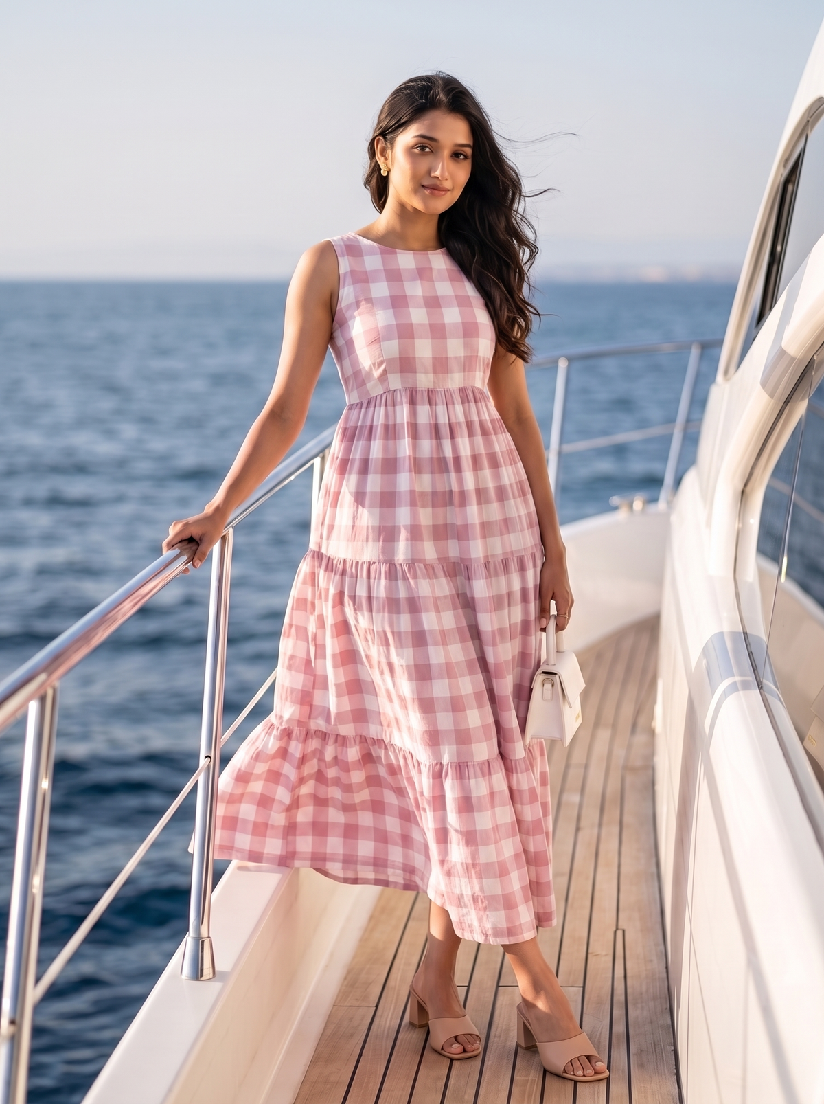 Mila Gingham Dress (Baby Pink) – Checkered Print in White & Baby Pink