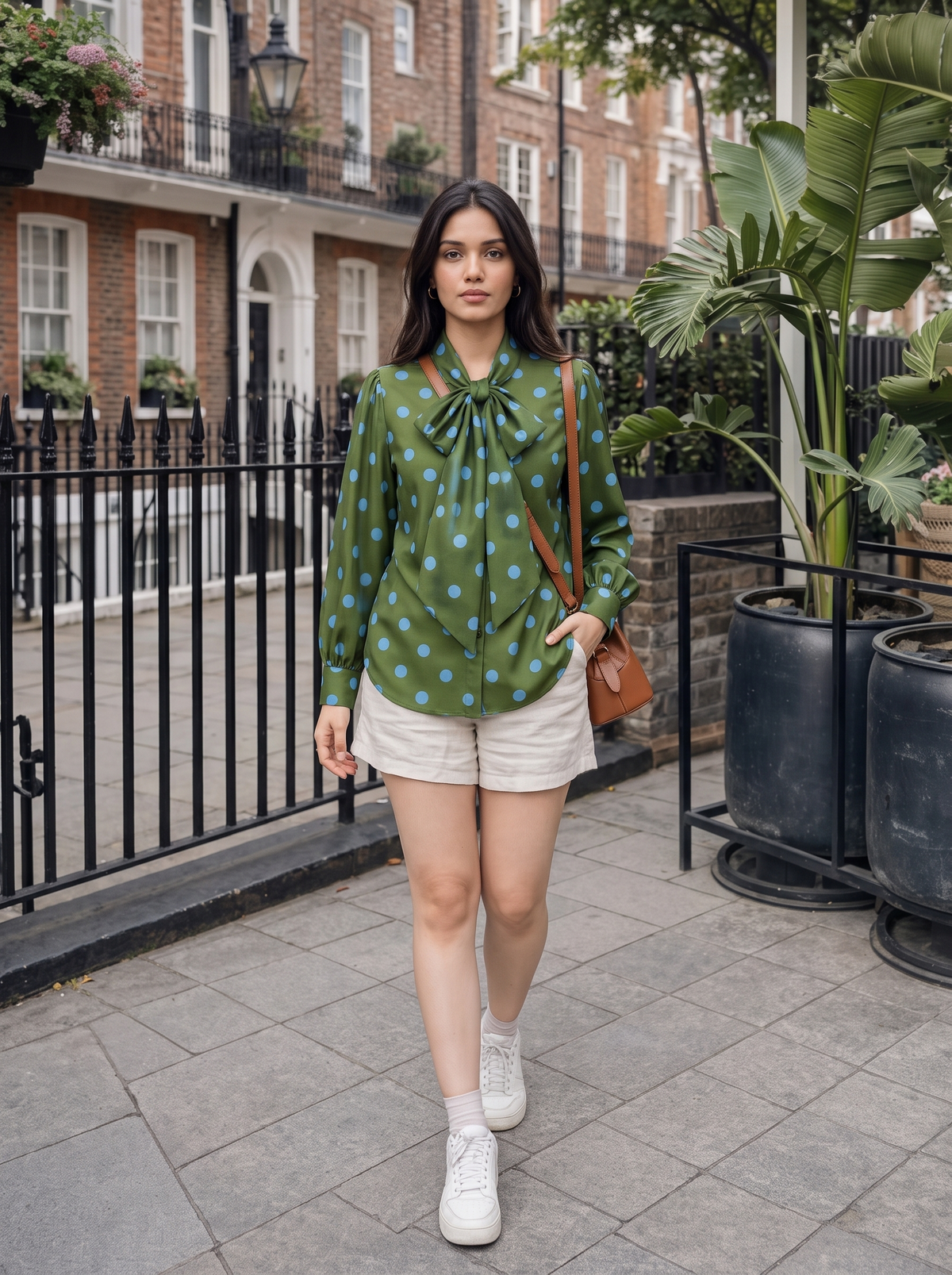 Women's Shirt 43 – Polka Dot Organic Cotton Shirt in Olive Green