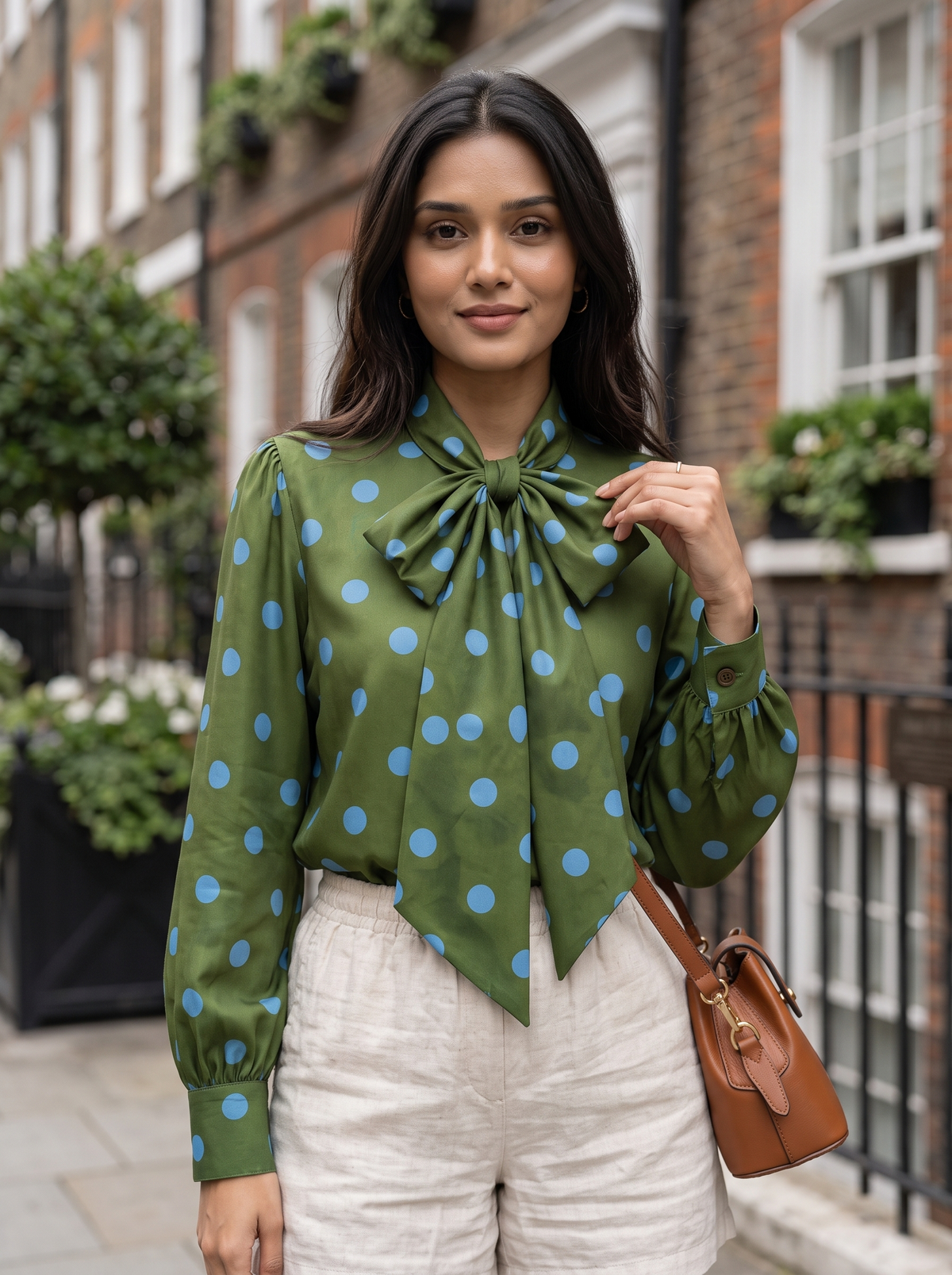 Women's Shirt 43 – Polka Dot Organic Cotton Shirt in Olive Green