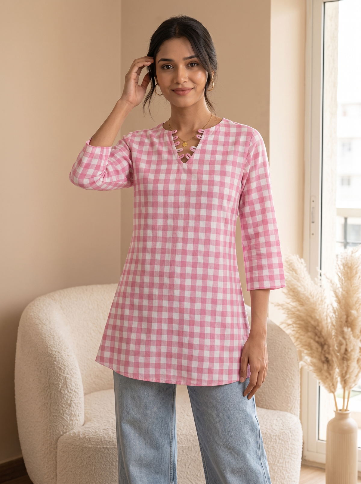 Short Kurti 59 – Organic Cotton Short Kurti in Pink