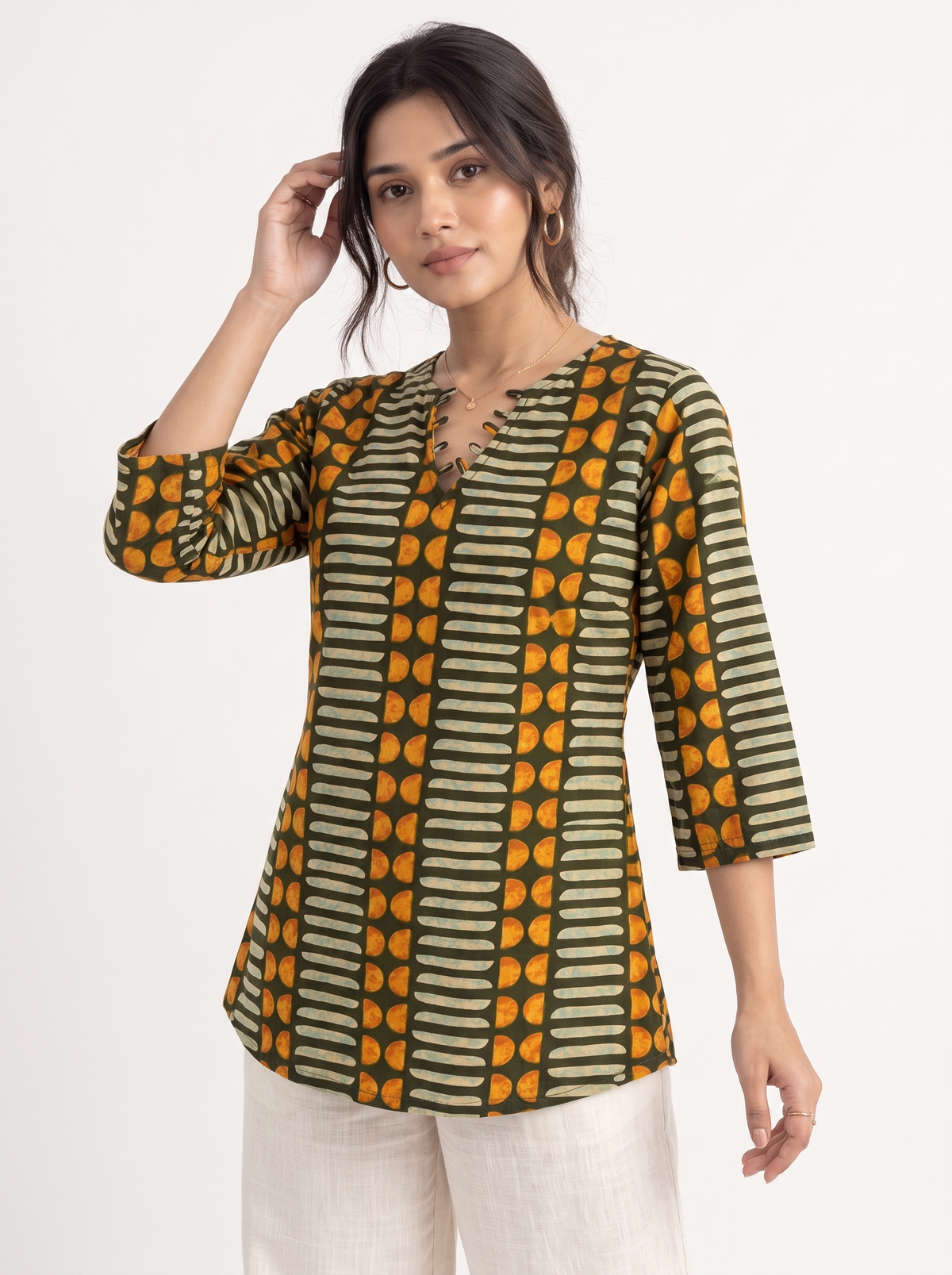 Short Kurti 64 – Organic Cotton Short Kurti in Olive Green