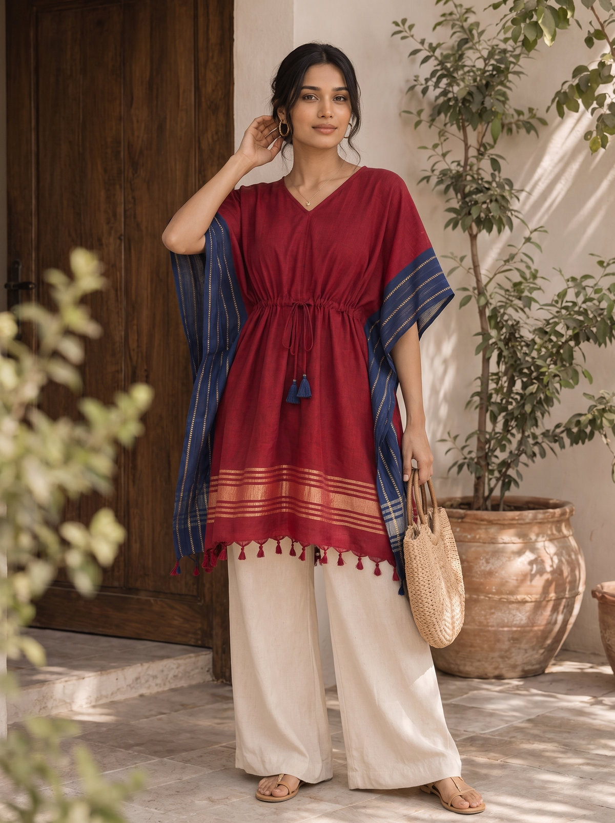 Kaftan Top #101 – Color Blocked Kaftan Top in Crimson Red & Indigo Blue