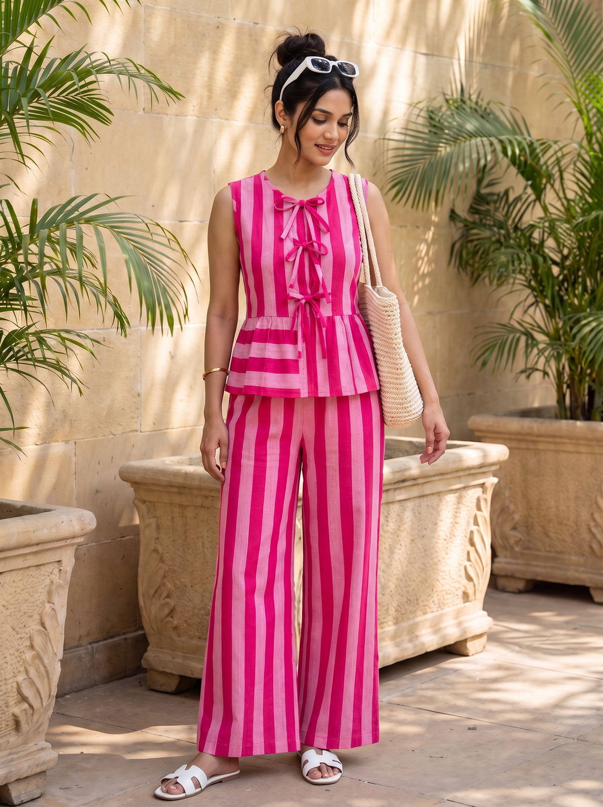 Maribel(Pink) Co-ord Set – Striped Peplum Top & Pants