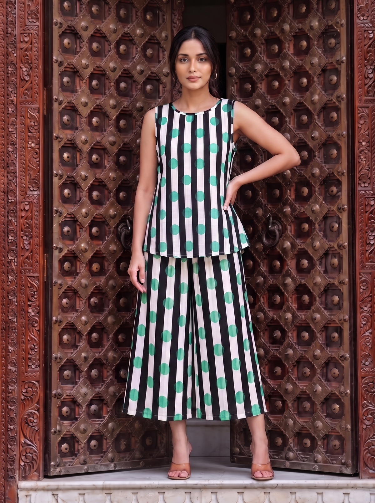 Limona(Classic Black) Co-ord Set – Striped & Polka Dot Top & Pants