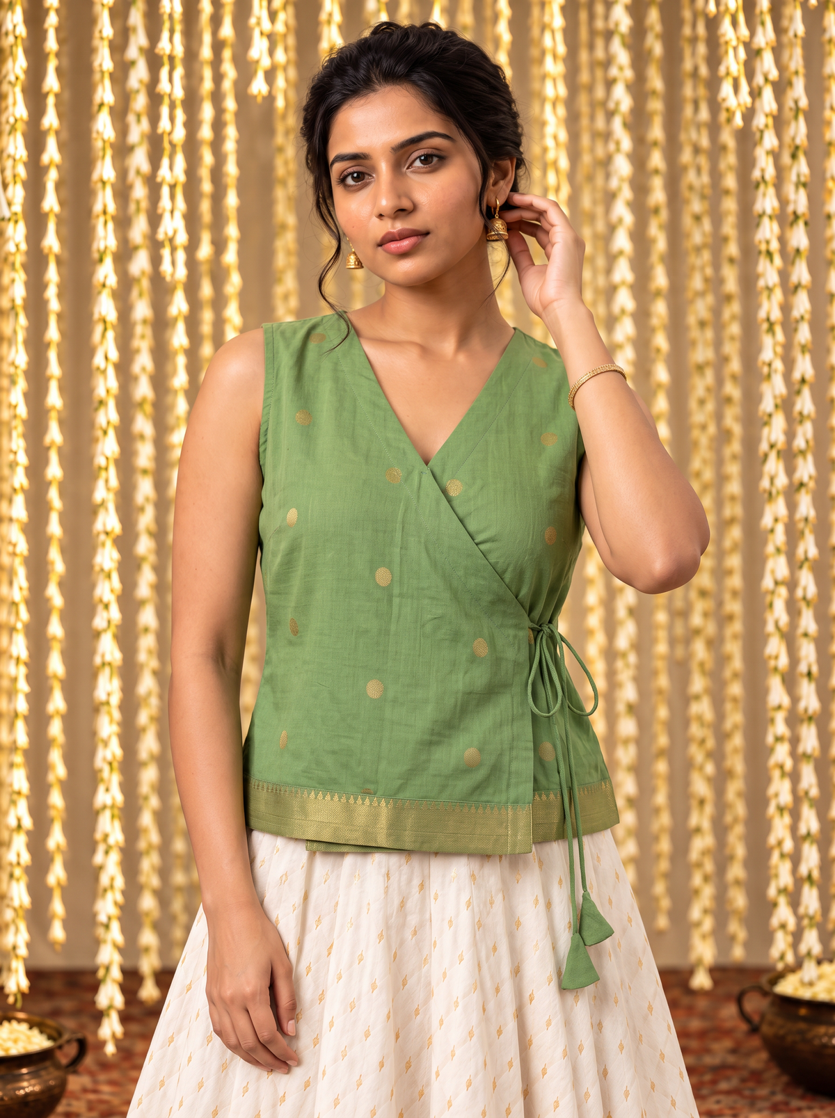 Crop Top #171 – Handloom Silk-Cotton Top in Sage Green