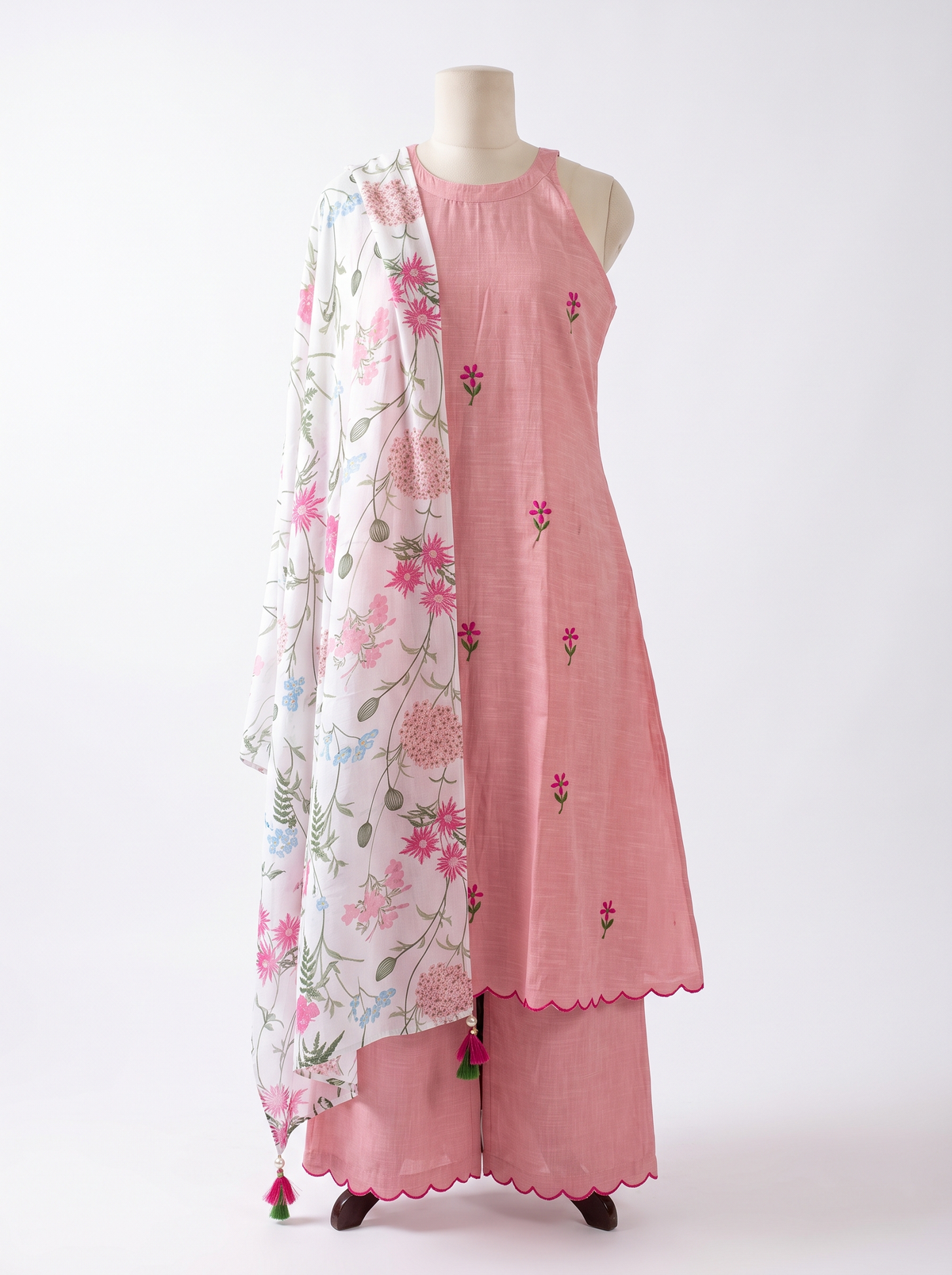 Madhura – Hand Embroidered Linen-Cotton Suit Set in Dusty Rose Pink