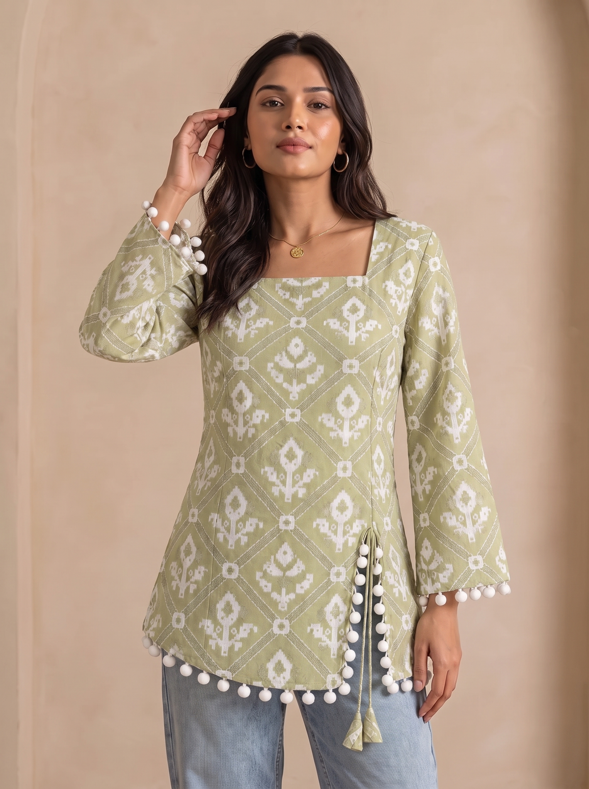 Short Kurti 71 – Organic Cotton Short Kurti in Sage Green