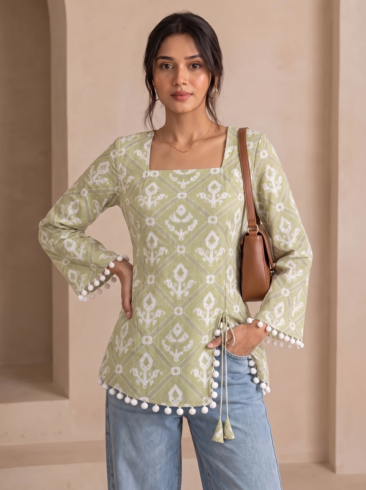 Short Kurti 71 – Organic Cotton Short Kurti in Sage Green