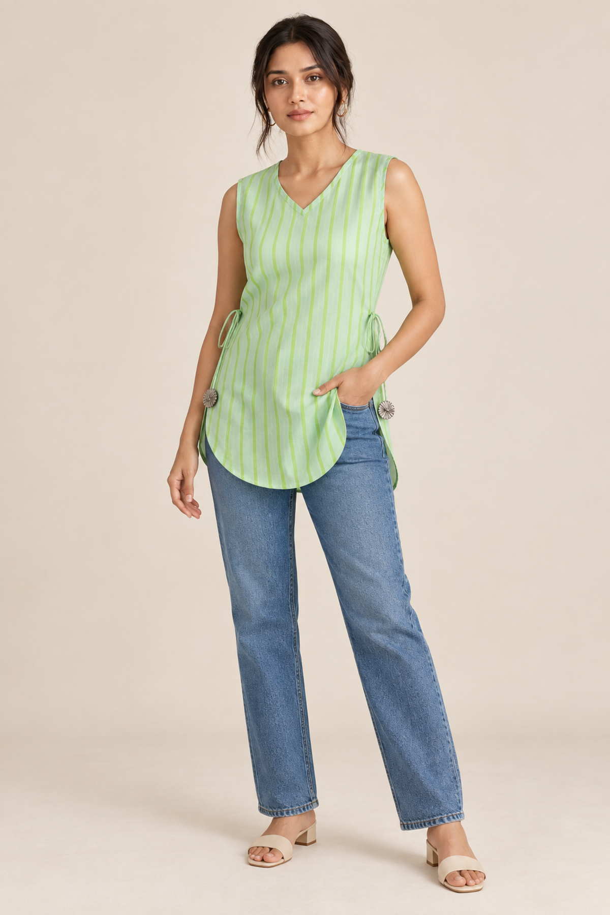 Short Kurti 68 – Organic Cotton Short Kurti in Light Lime Green
