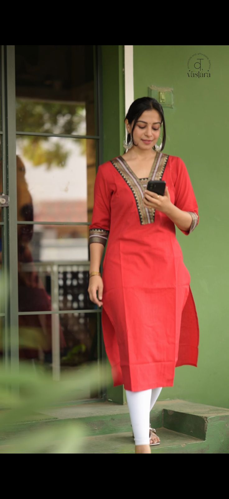 Nayanthara #1 -handloom cotton kurti in red & black with temple border