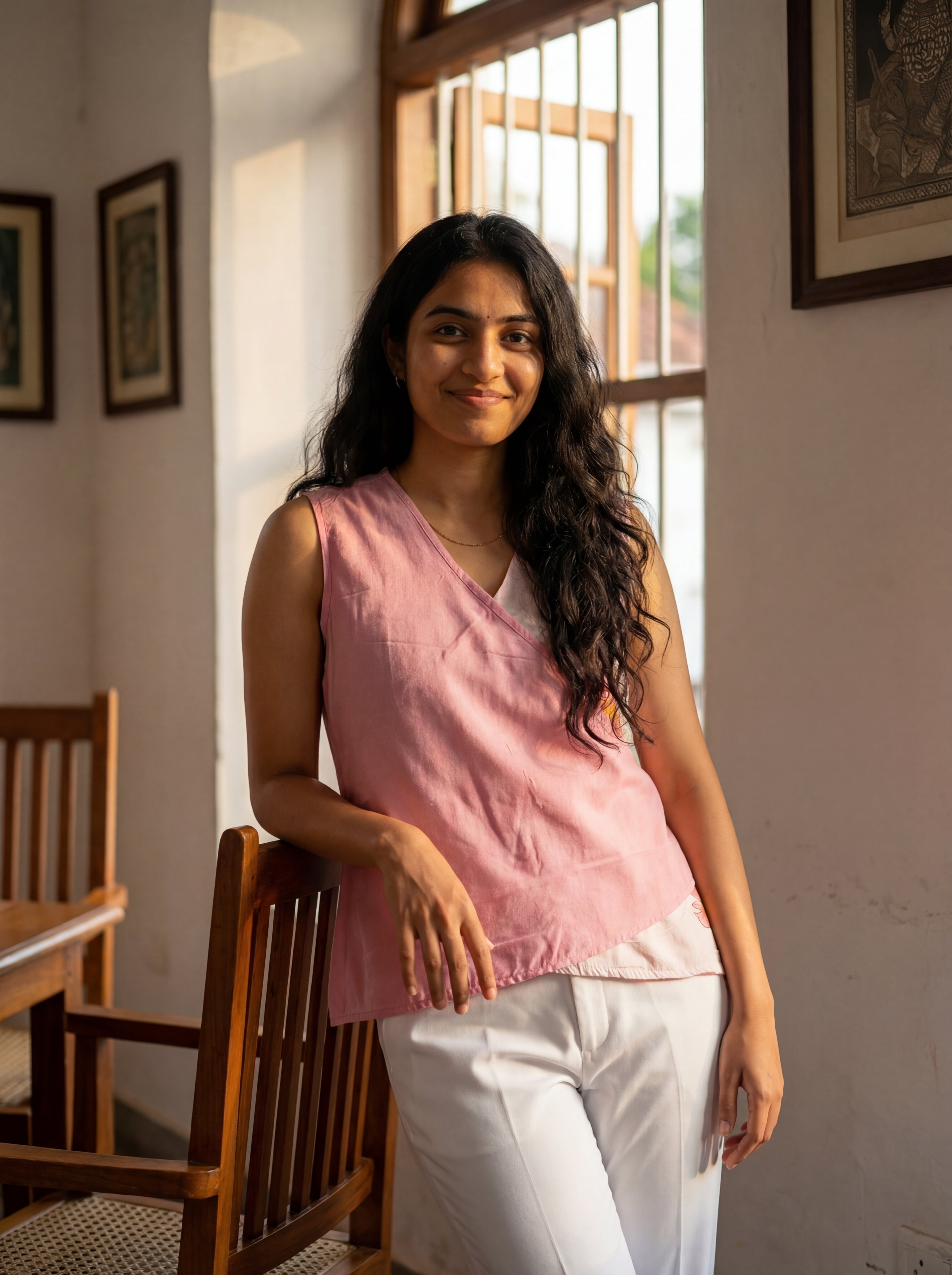 Crop top #46- handloom organic cotton top in pink & white