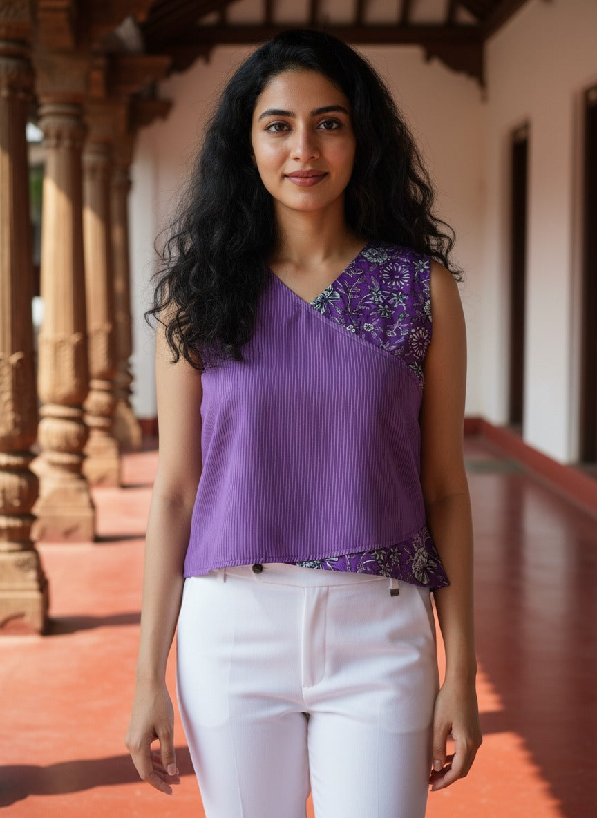 Crop top #3 - floral printed organic top in purple