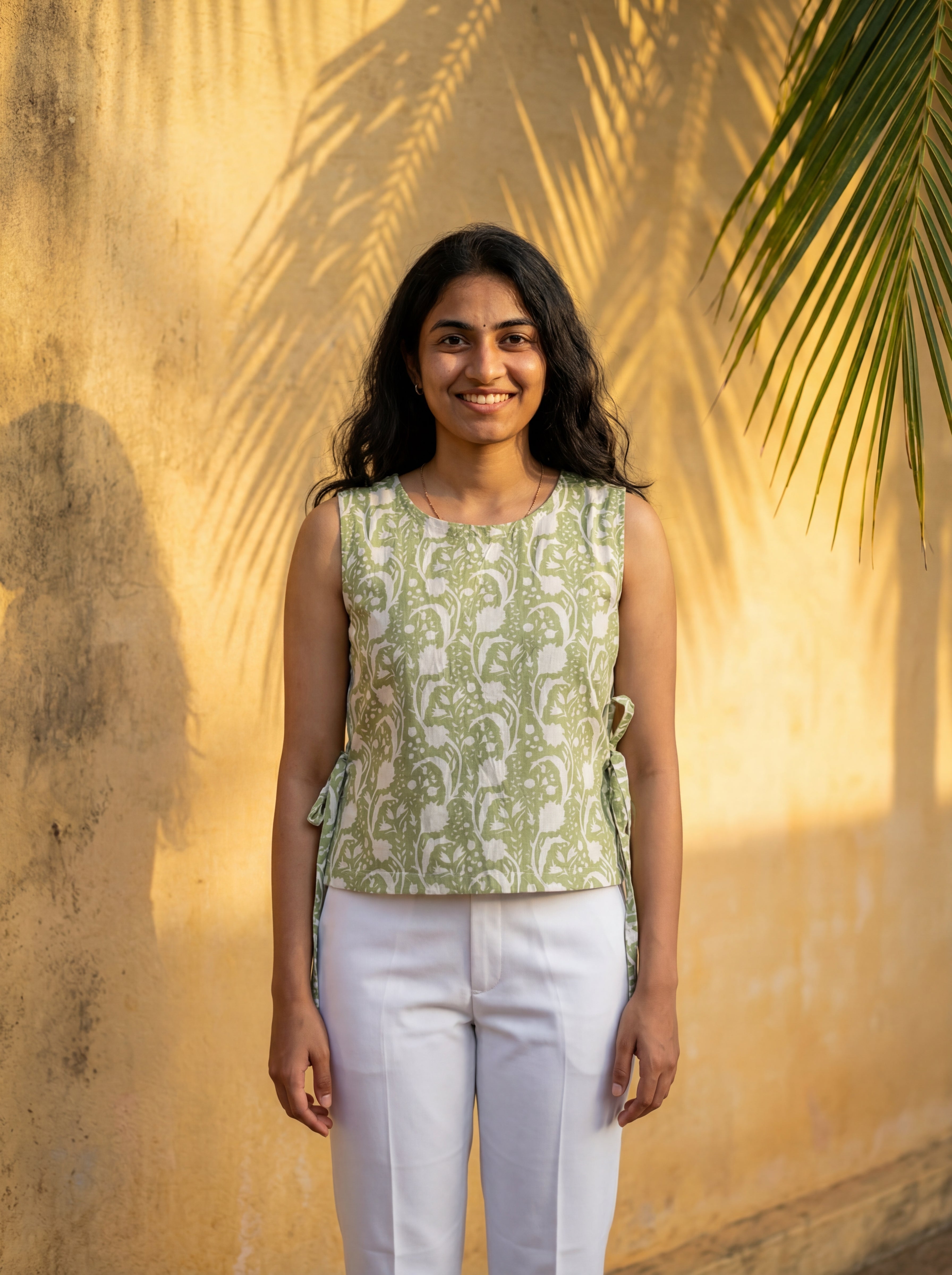 Crop top #49- handloom organic cotton top in light green and white