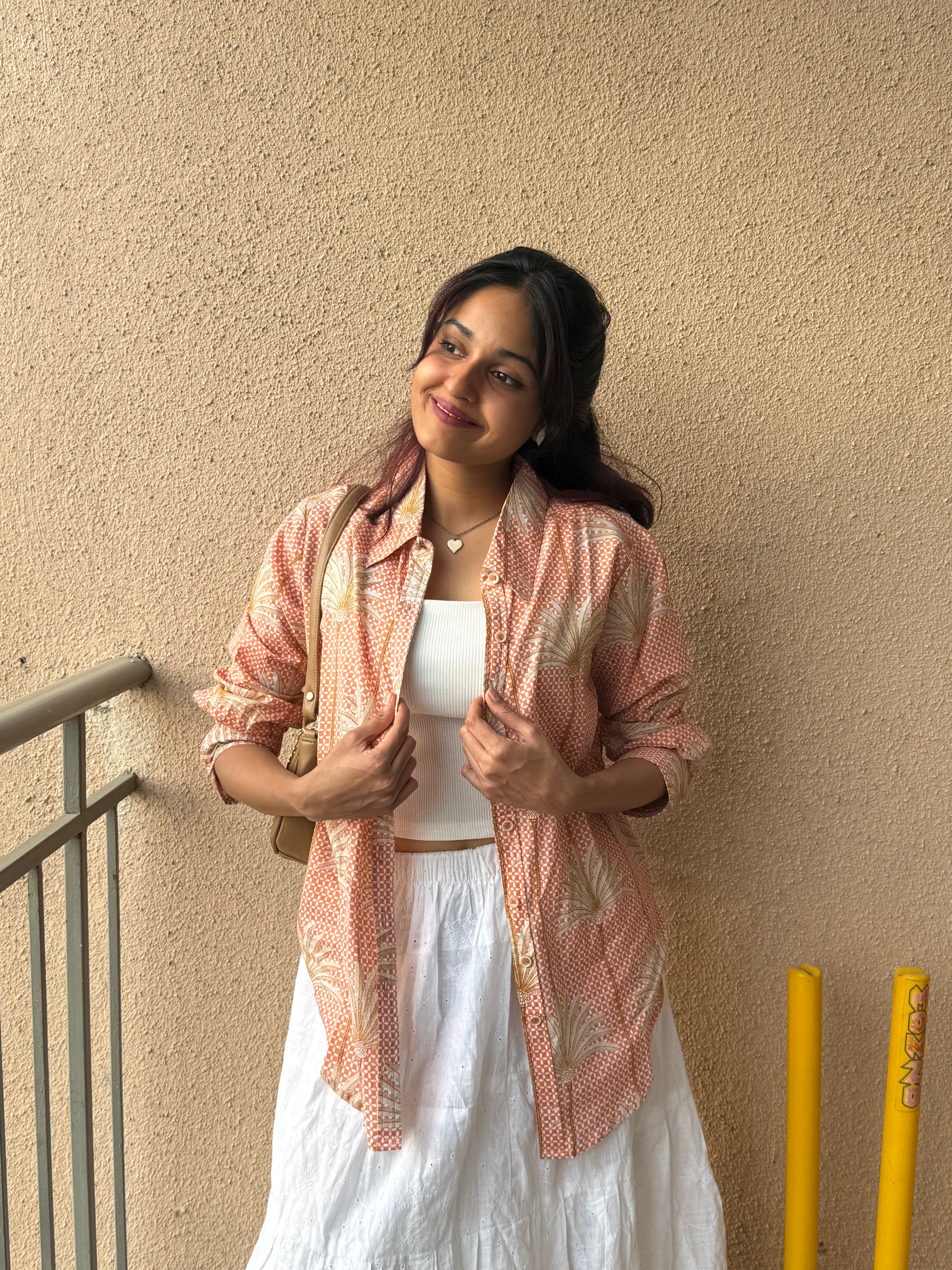 Women's shirt 4 -quirky printed travel organic cotton shirt in peach