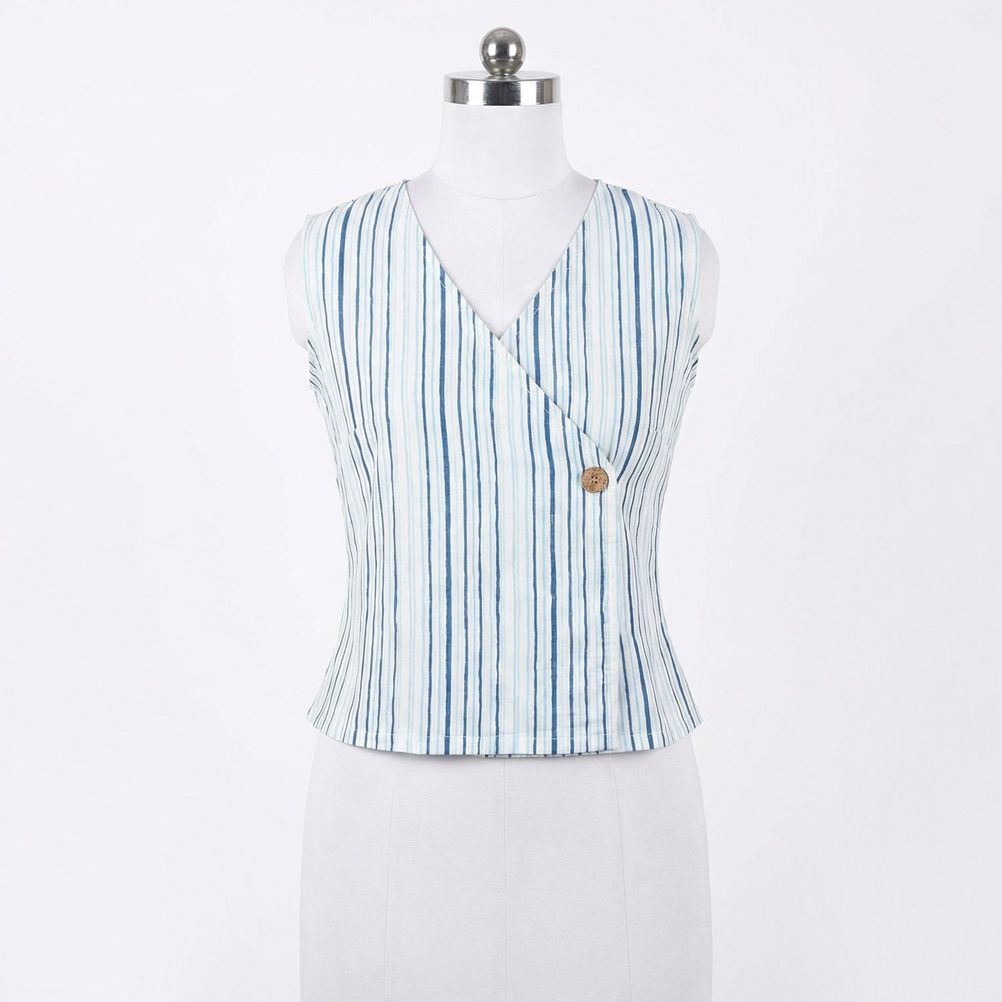 Crop top #83- handloom organic cotton top in blue and off white