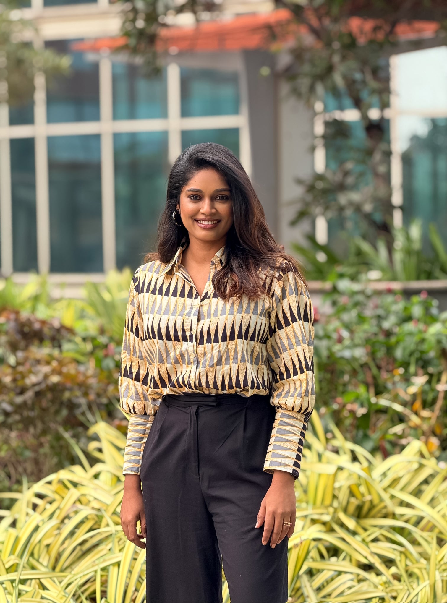 Women's shirt 10 -abstract printed organic cotton shirt in white colour