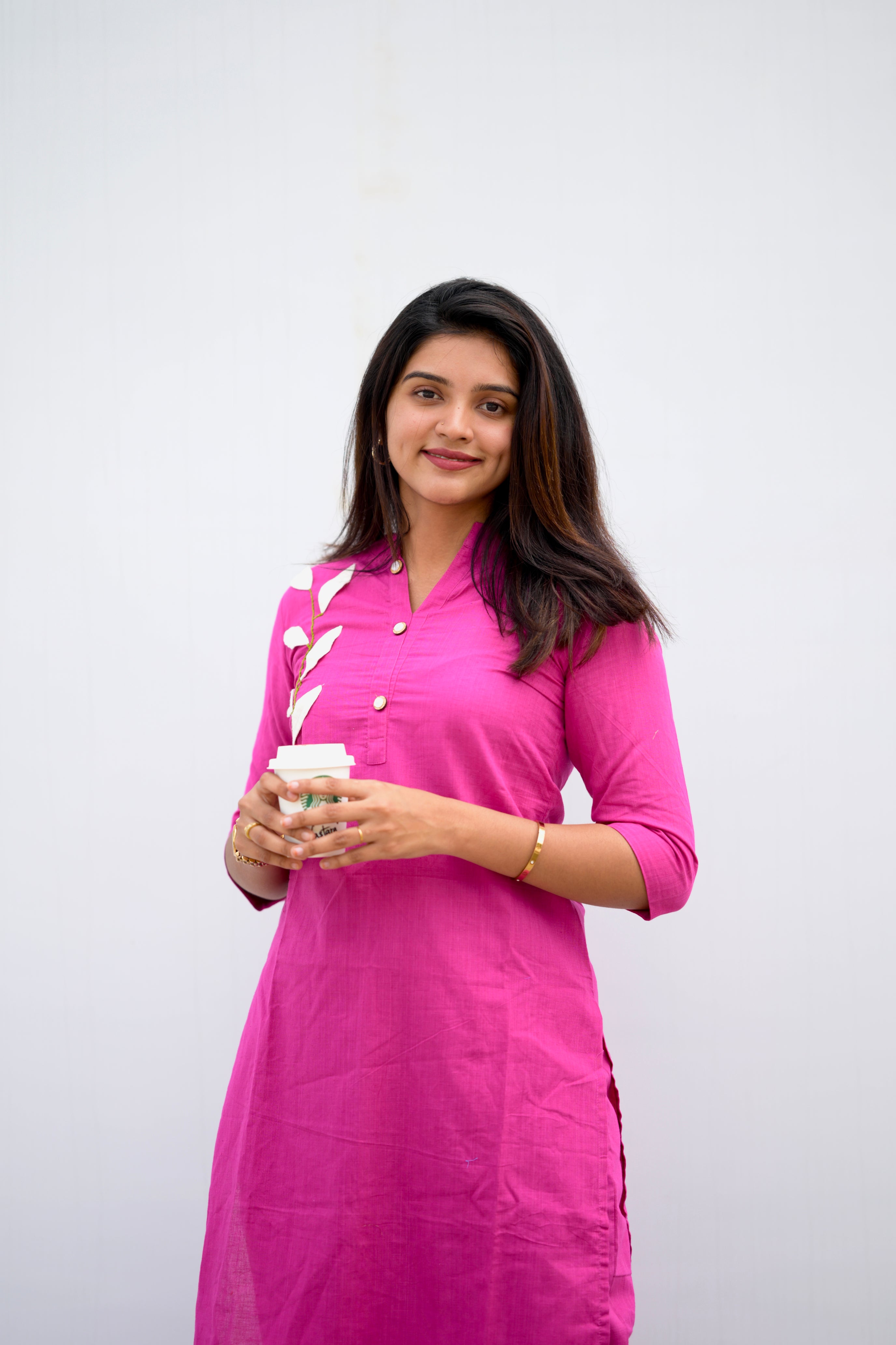 Savanna (hot pink)- Cotton flex co-ord set with appliqué work in hot pink