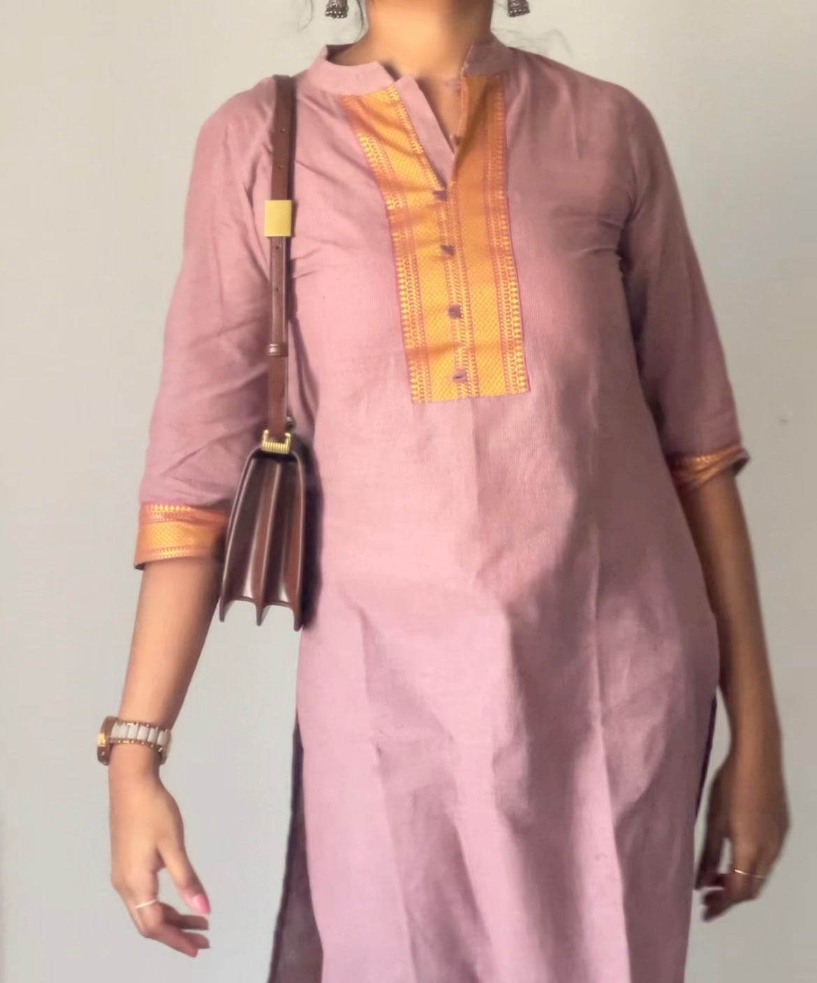 Nayanthara #15-handloom cotton kurti in light purple