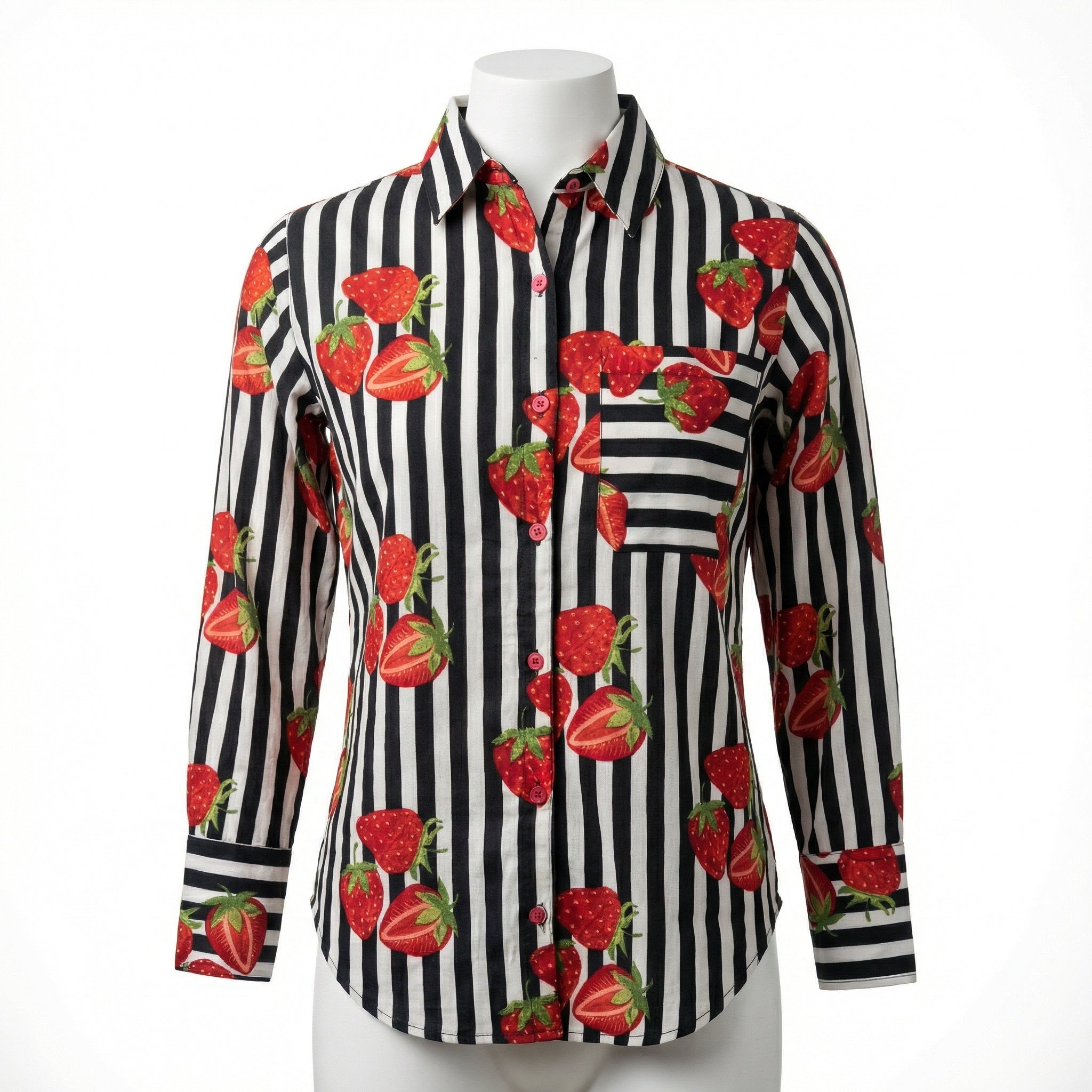 Women's shirt 38- Strawberry printed organic cotton shirt in black