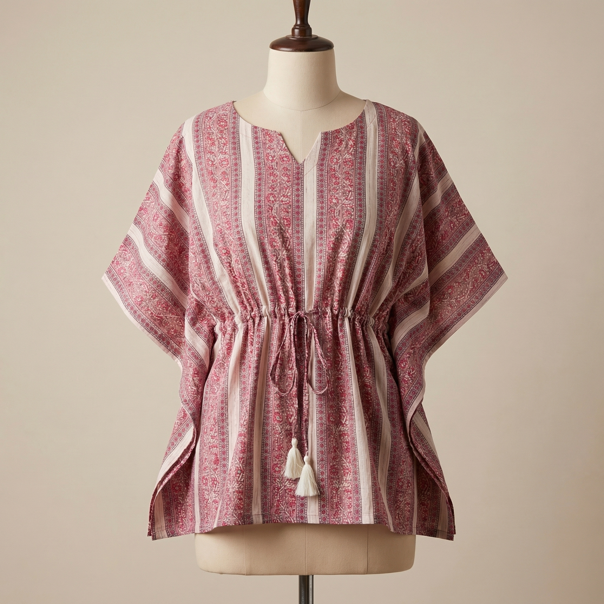 Kaftan Top #23- Paisley motif printed organic cotton kaftan top in pink