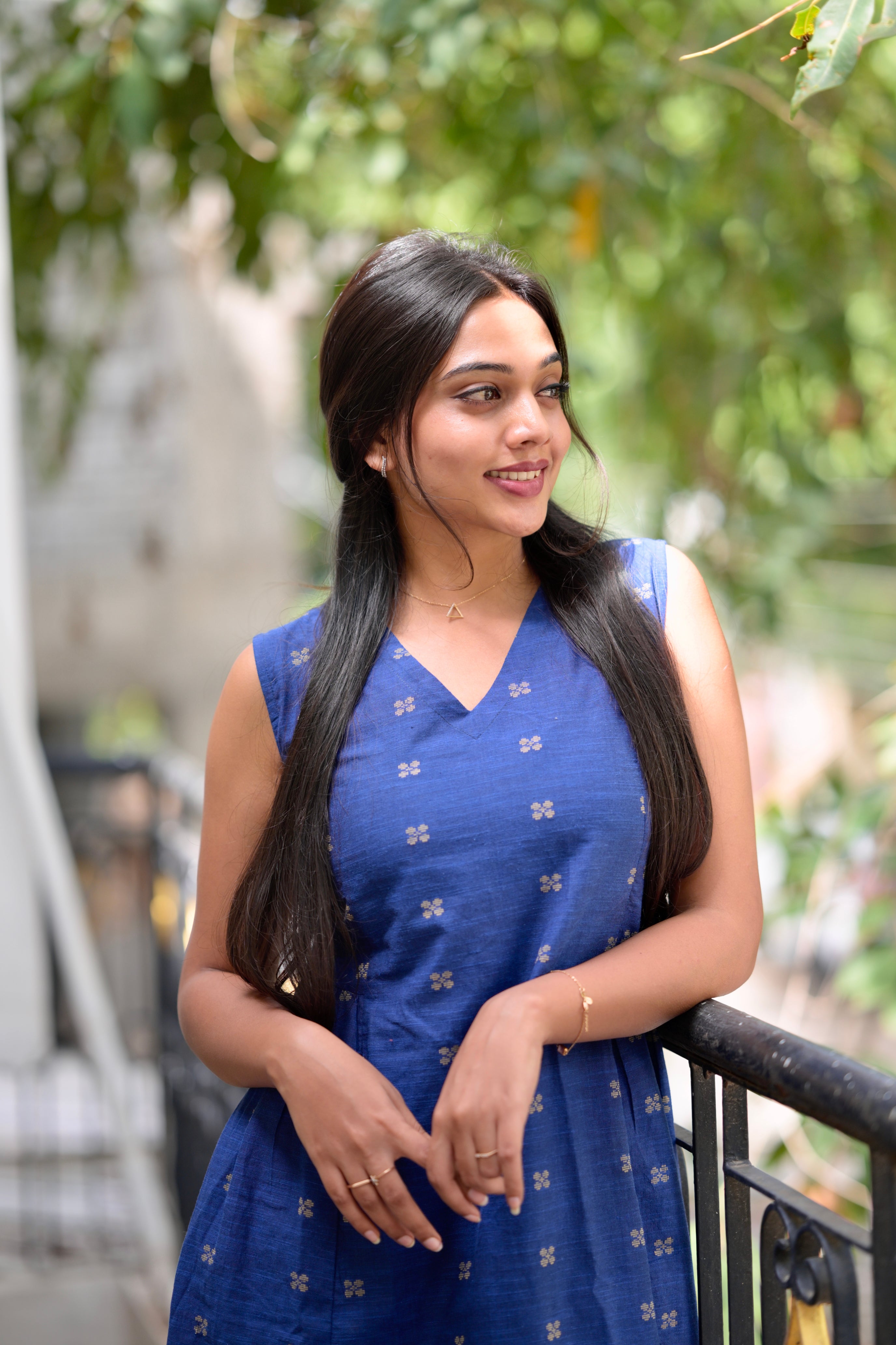 Maithili - handloom cotton A line coord set in pepsi blue