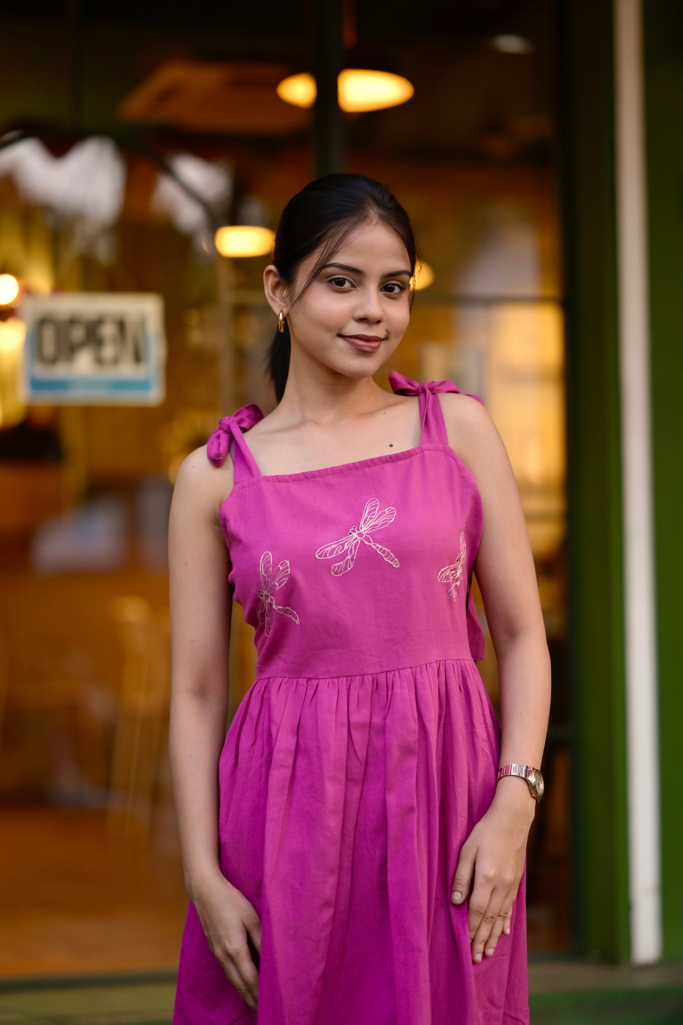 Embroidered dress 3 - pure flex handloom cotton dress with embroidery in pink